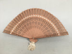 Japanese Wood Folding Scented Hand Fan Vtg Sensu Openwork 4D444