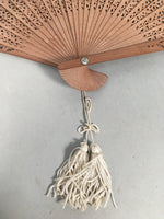 Japanese Wood Folding Scented Hand Fan Vtg Sensu Openwork 4D444