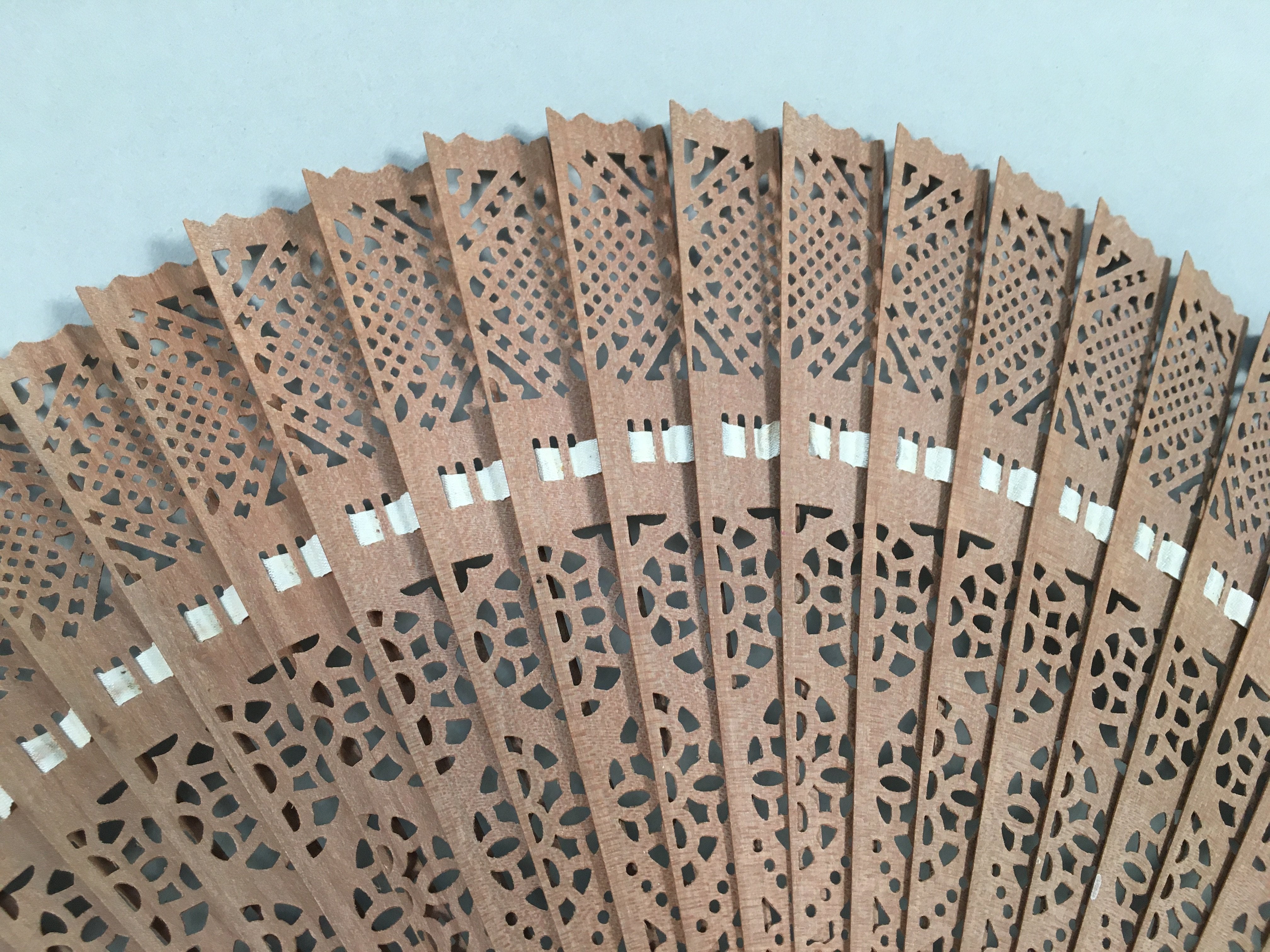 Japanese Wood Folding Scented Hand Fan Vtg Sensu Openwork 4D444