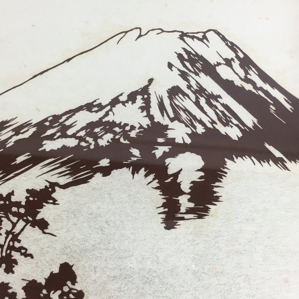 Japanese Wood Framed Katagami Paper Kimono Stencil Art Mountain FL77