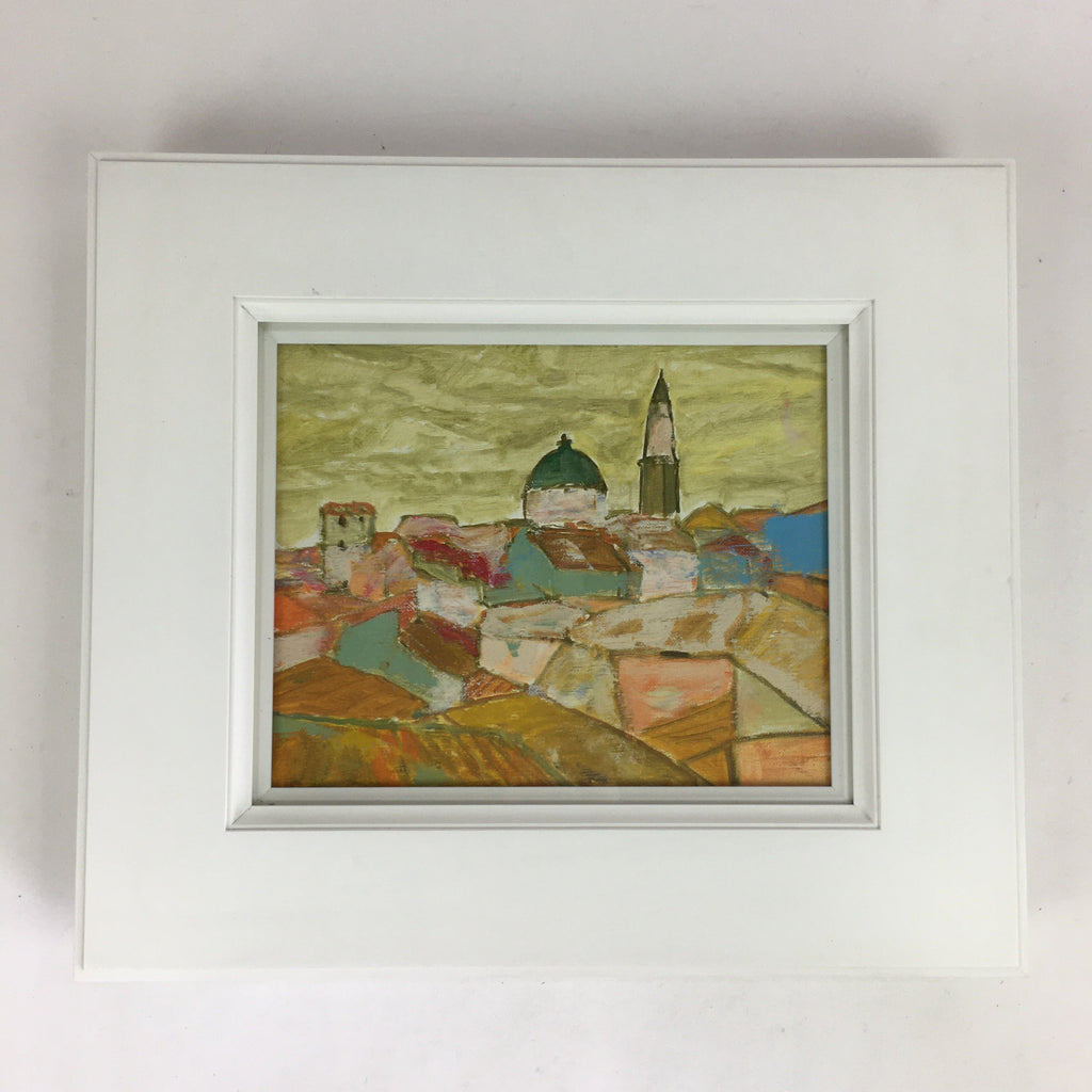 Japanese Wood Framed Oil Painting Picture Vtg European Village Hagino FL63