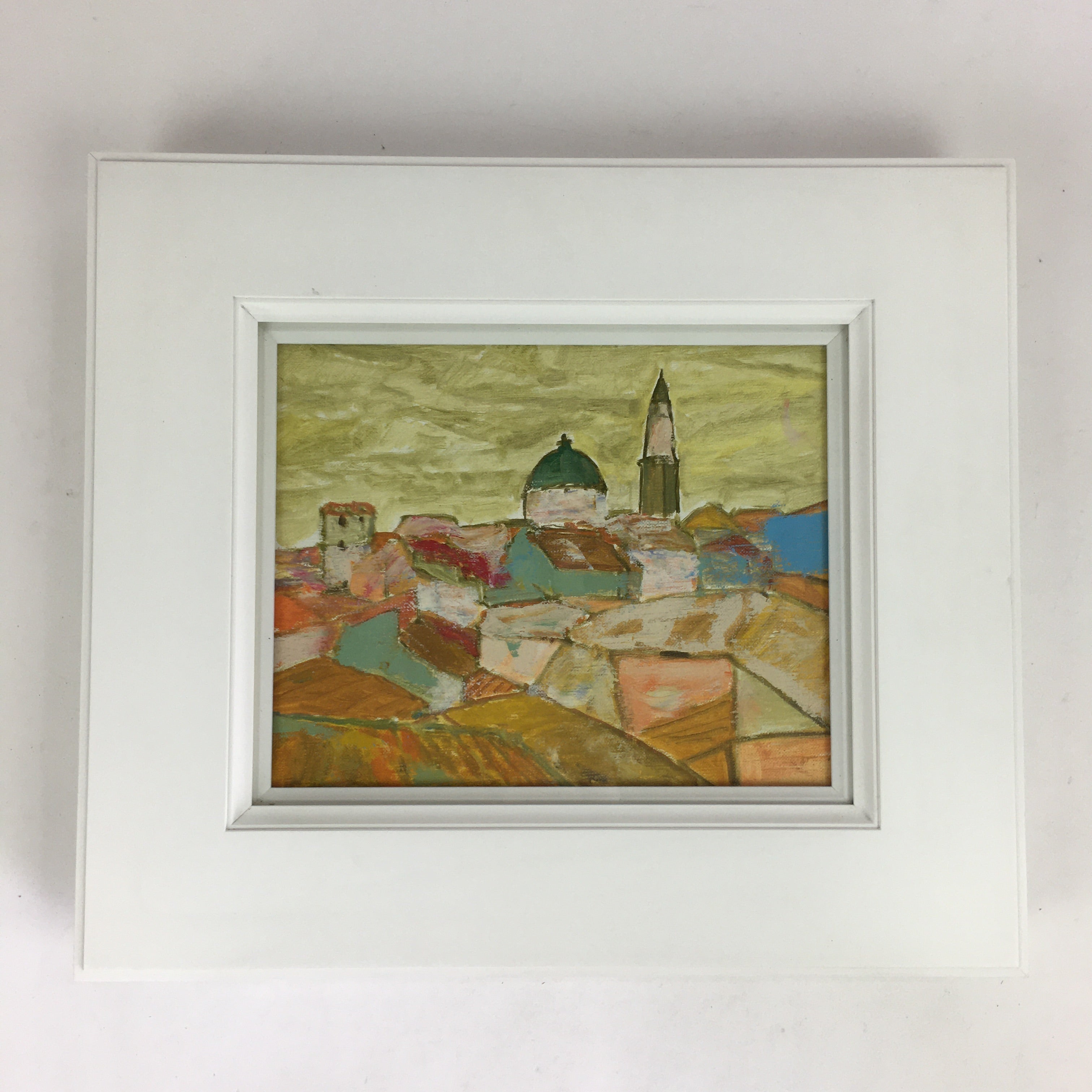 Japanese Wood Framed Oil Painting Picture Vtg European Village Hagino FL63
