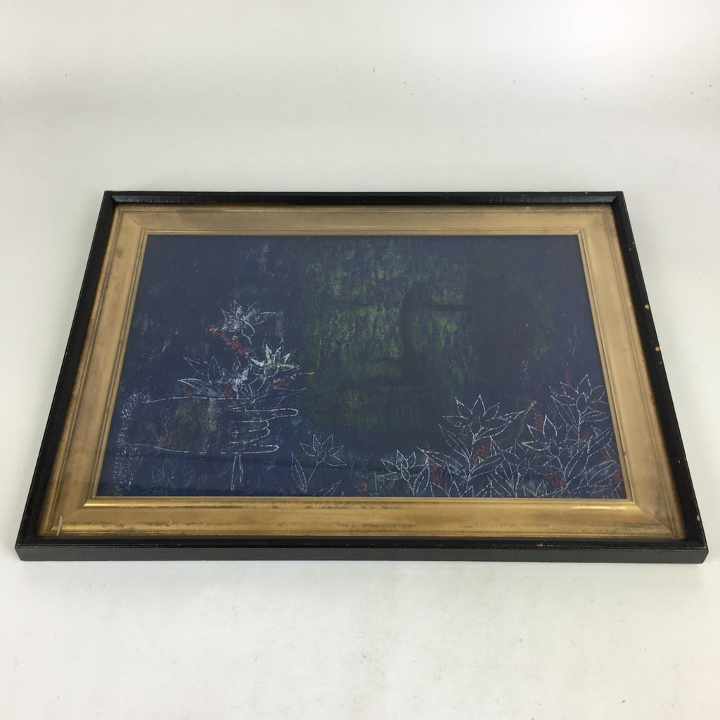 Japanese Wood Framed Painting Vtg Gigeiten God Face Hitoshi Kobayashi FL56