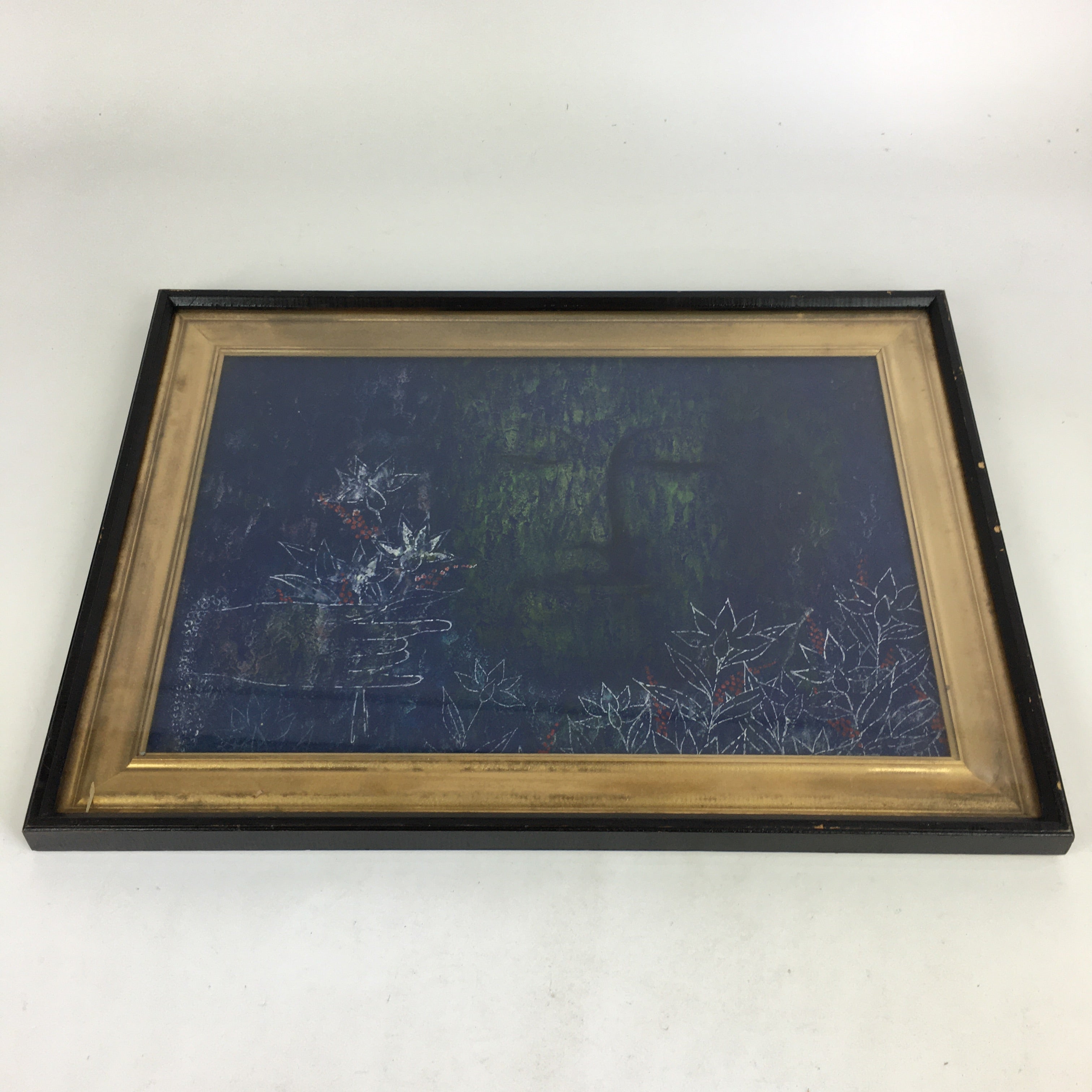 Japanese Wood Framed Painting Vtg Gigeiten God Face Hitoshi Kobayashi FL56