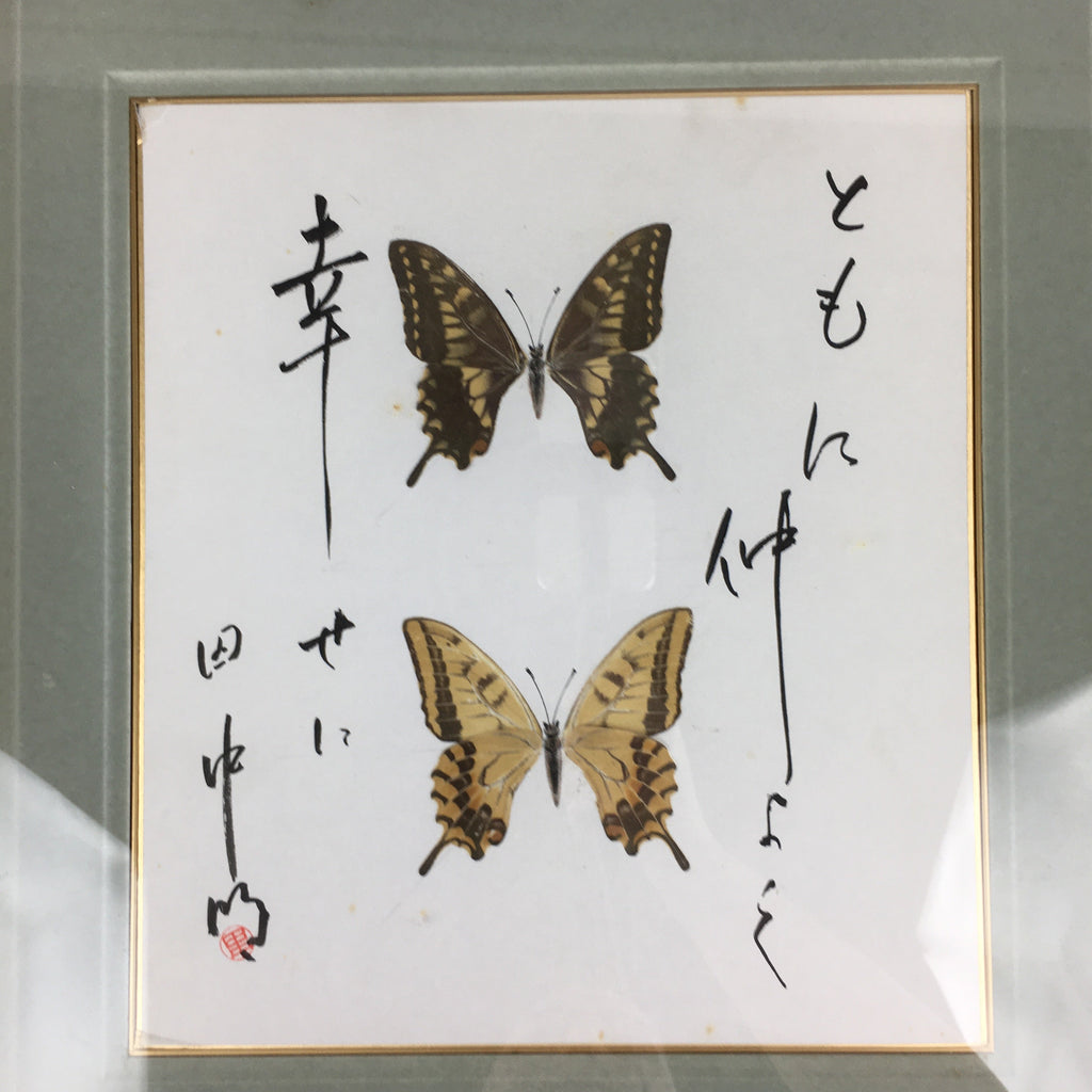Japanese Wood Framed Shikishi Paper Vtg Butterfly wings pasted picture FL55