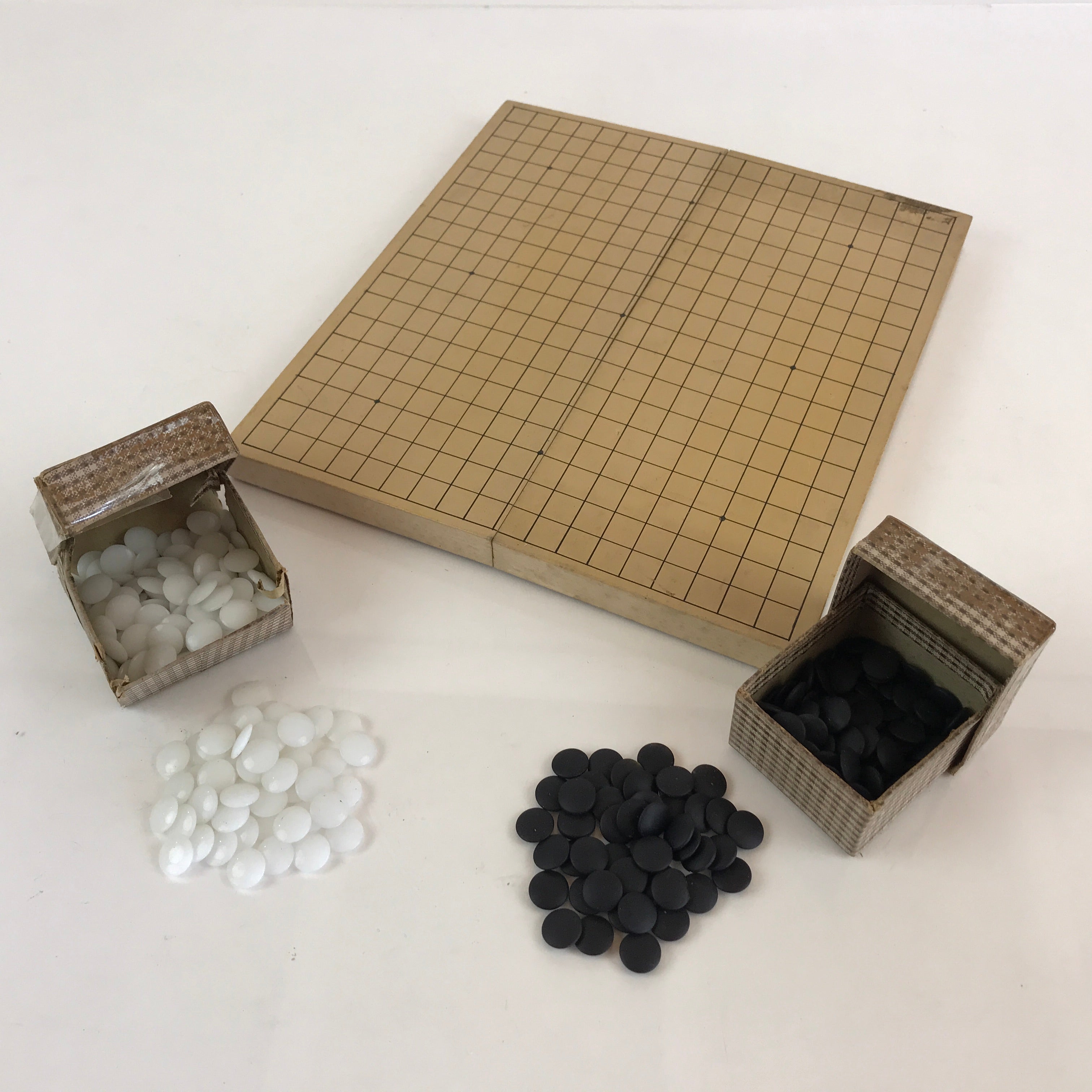 Japanese Wood Go Board And Go Stone Set Small Vtg Goban 19X19 Grid GB7 ...