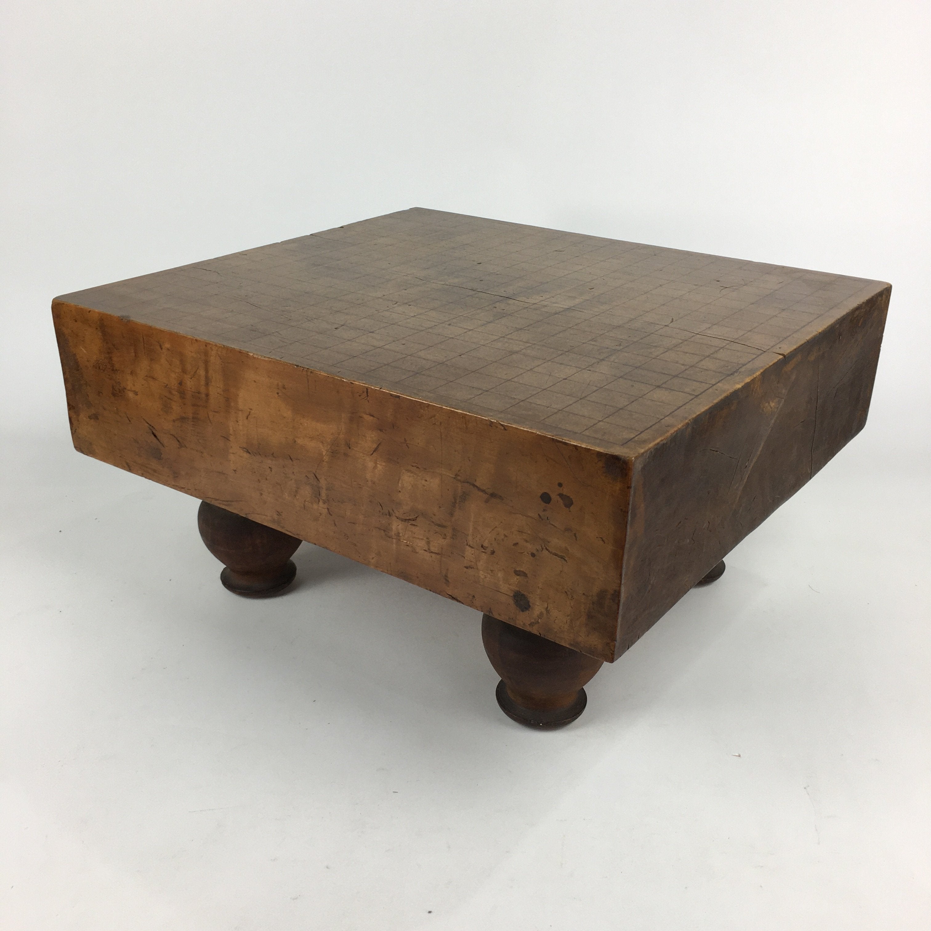 Japanese Wood Go Board Vtg Table Game Goban Leg Heso Igo 19X19 Grid GB56