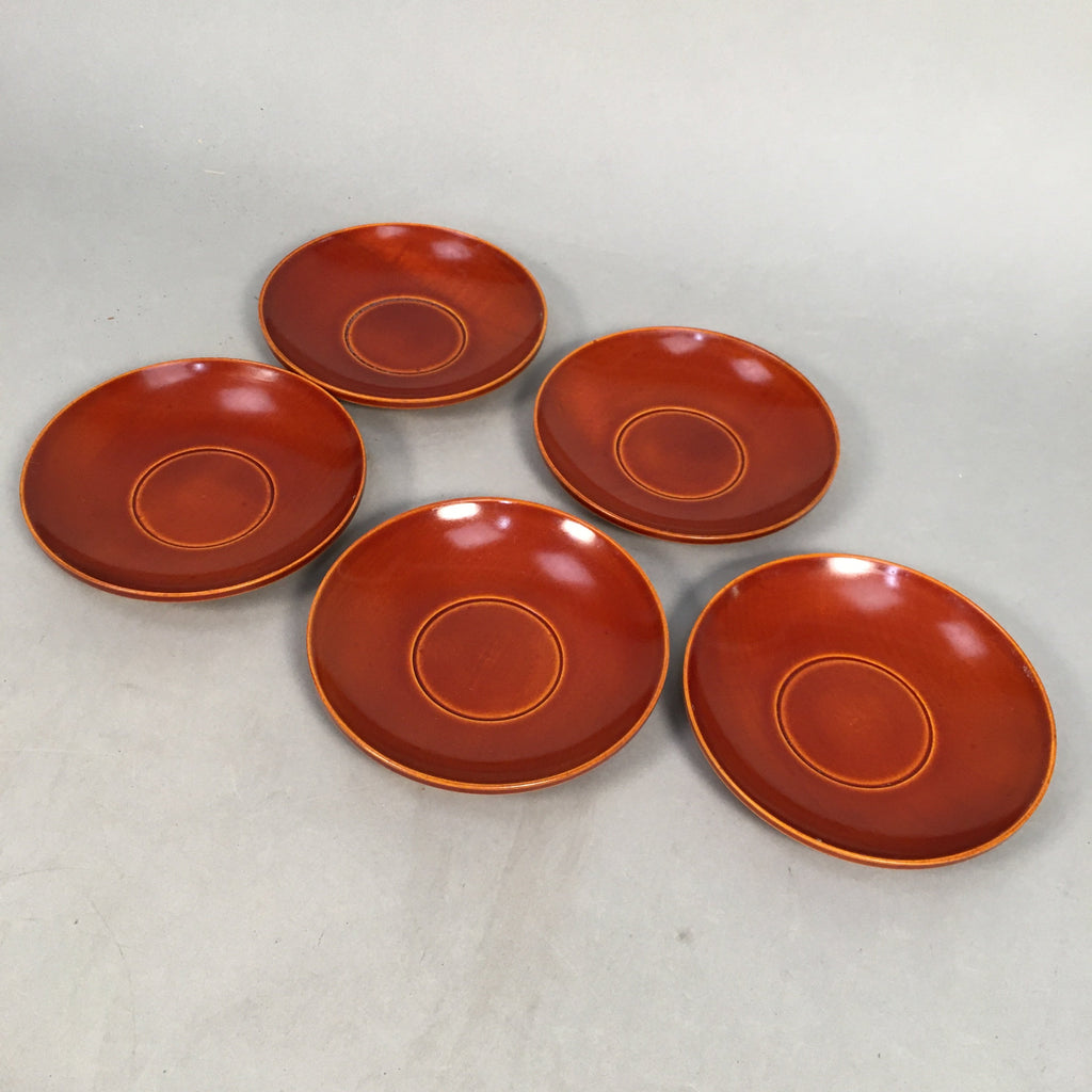 Japanese Wood Lacquer Drink Saucer 5pc Set Shunkei-Nuri Chataku Coaster PX485