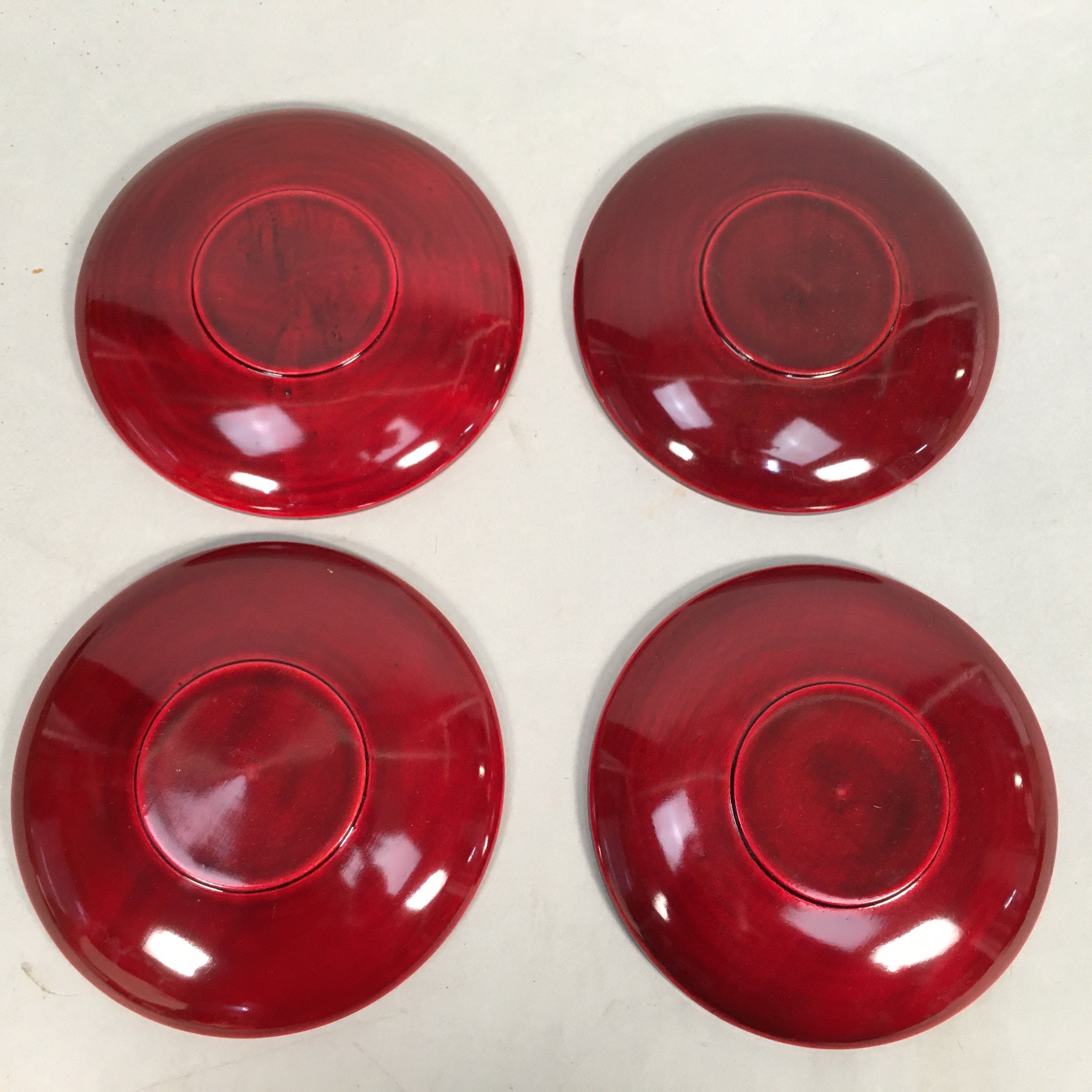Japanese Wood Lacquer Drink Saucer 5pc Set Shunkei-Nuri Vtg Chataku Coaster PX48