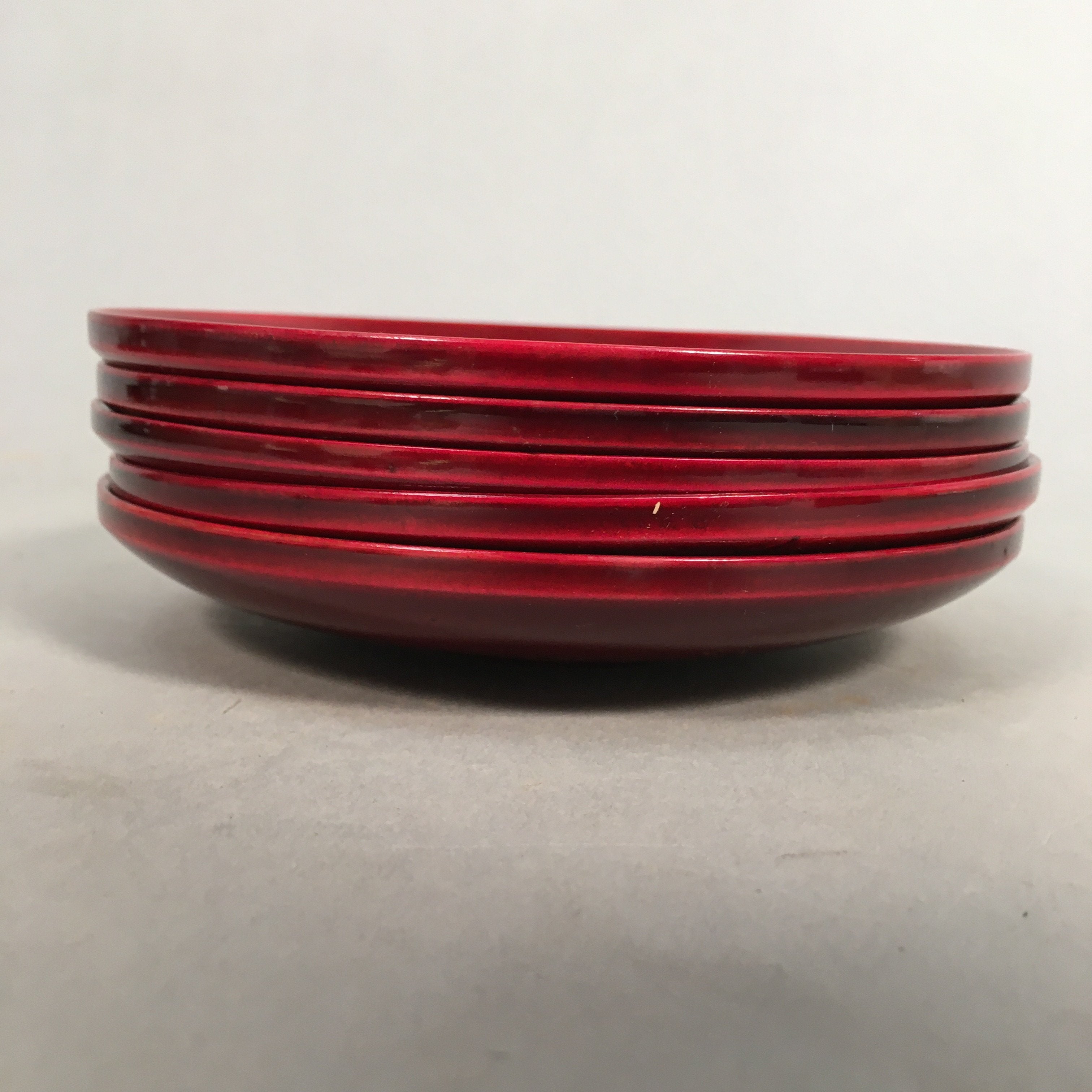 Japanese Wood Lacquer Drink Saucer 5pc Set Shunkei-Nuri Vtg Chataku Coaster PX48