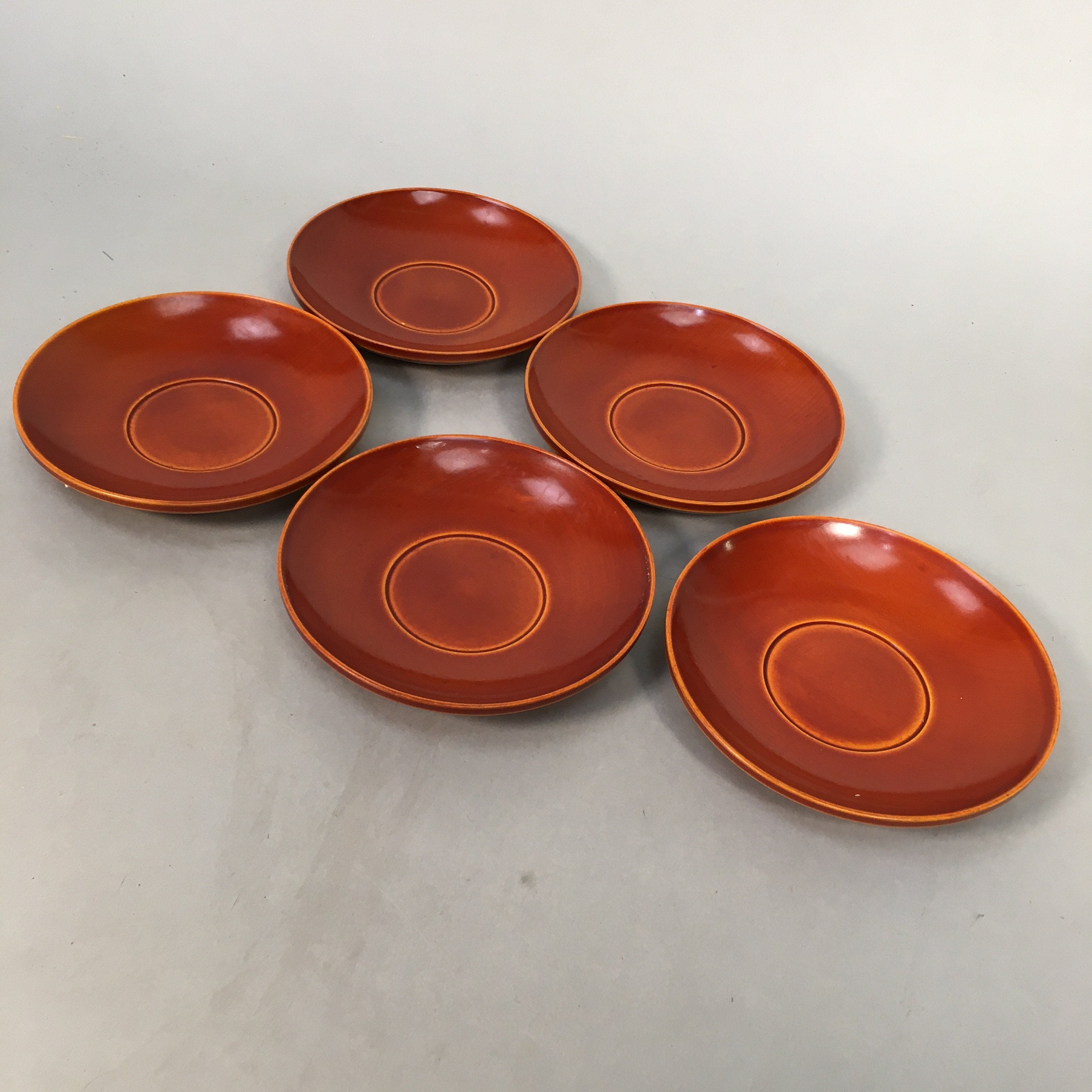 Japanese Wood Lacquer Drink Saucer 5pc Set Shunkei-Nuri Vtg Chataku Coaster PX48