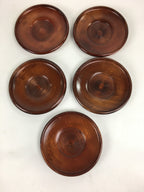 Japanese Wood Lacquer Drink Saucer 5pc Set Vtg Chataku Coaster Brown UR534
