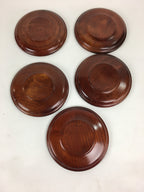 Japanese Wood Lacquer Drink Saucer 5pc Set Vtg Chataku Coaster Brown UR534