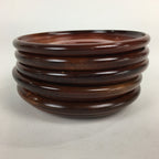 Japanese Wood Lacquer Drink Saucer 5pc Set Vtg Chataku Coaster Brown UR534