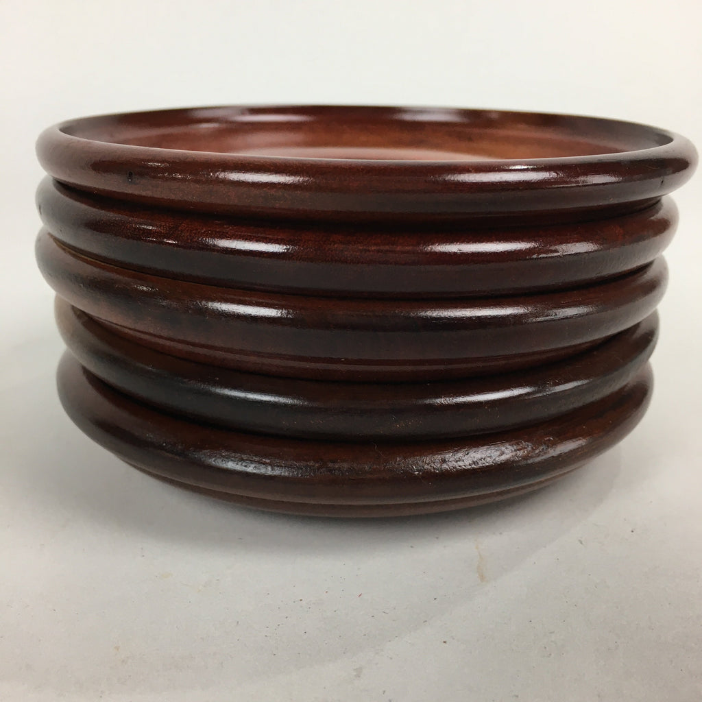 Japanese Wood Lacquer Drink Saucer 5pc Set Vtg Chataku Coaster Brown UR534