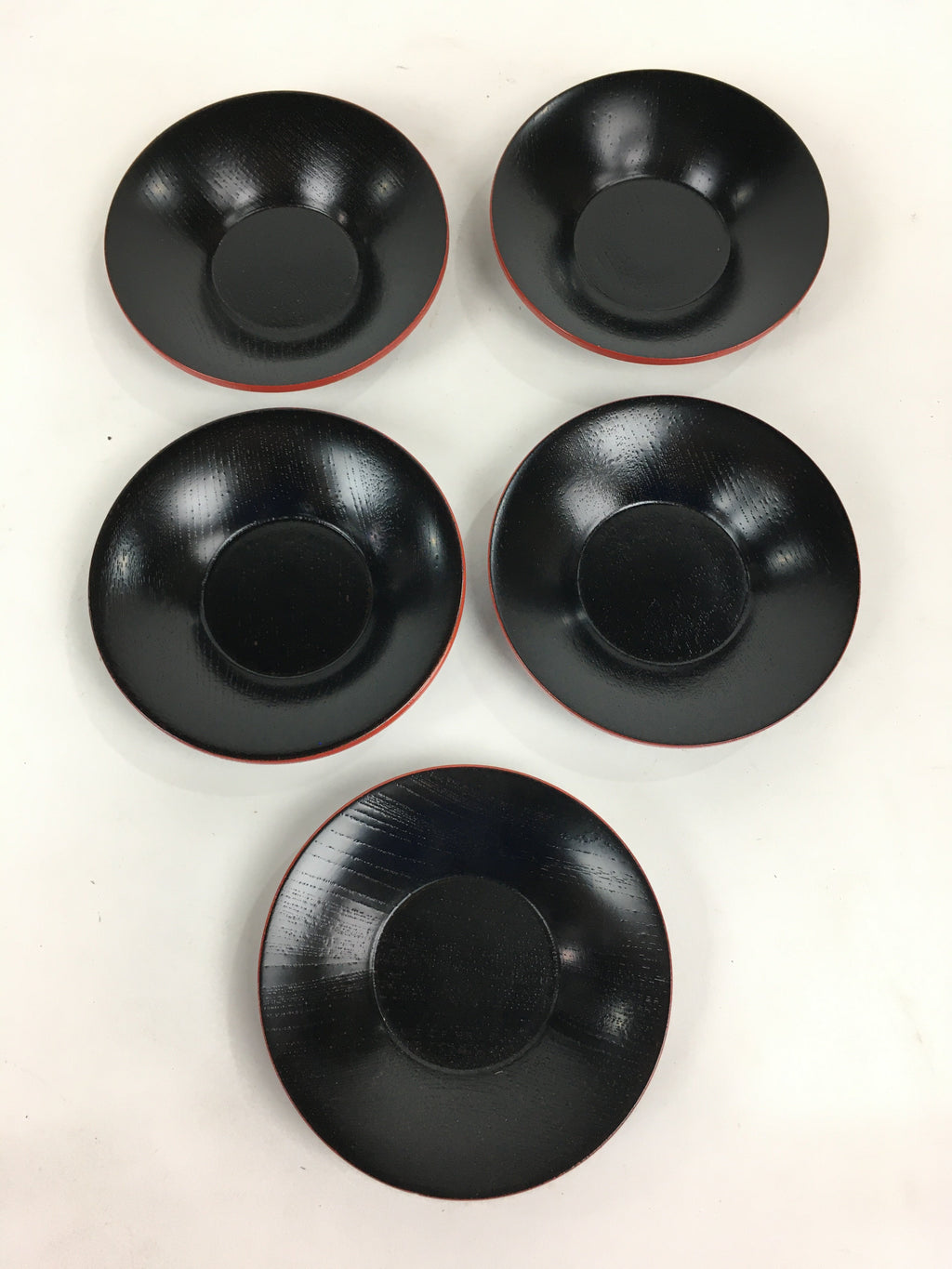 Japanese Wood Lacquer Drink Saucer 5pc Set Vtg Chataku Coaster Red Black UR535