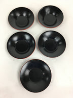 Japanese Wood Lacquer Drink Saucer 5pc Set Vtg Chataku Coaster Red Black UR535