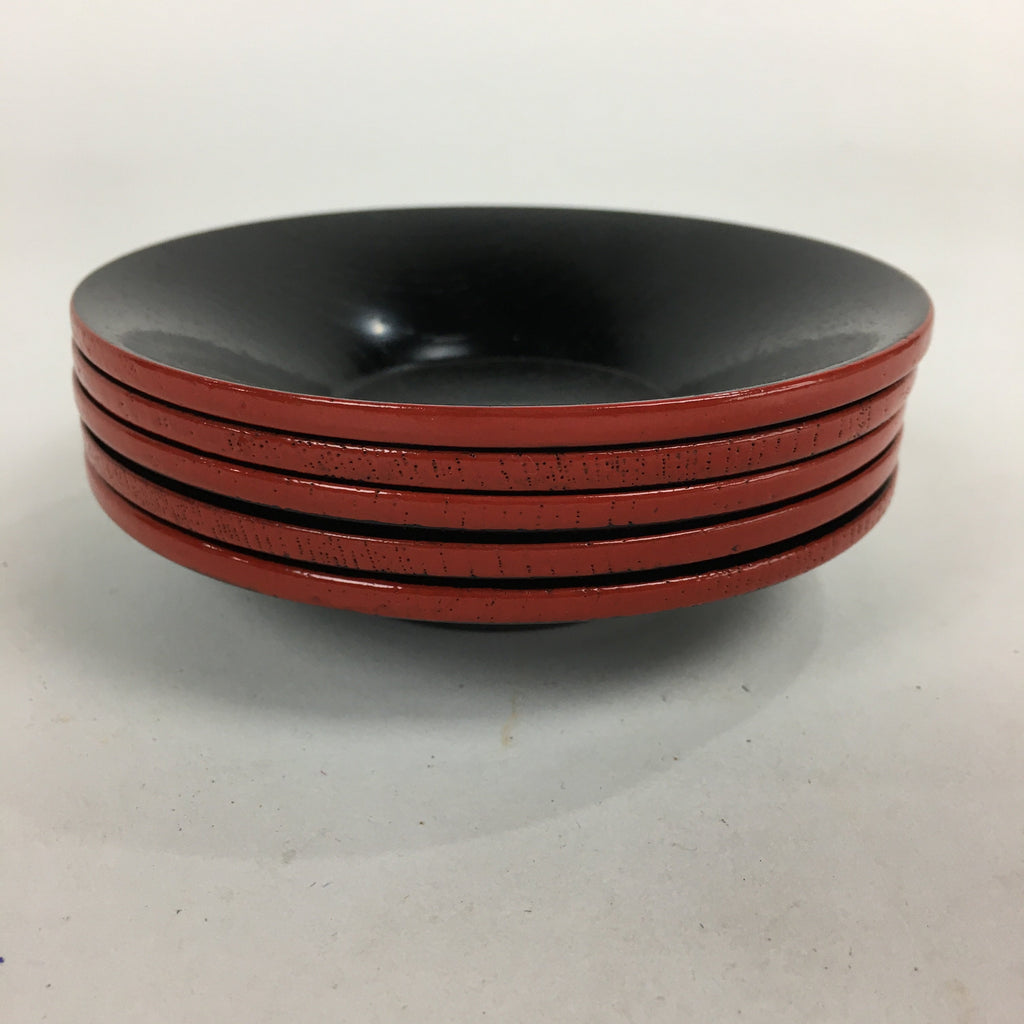 Japanese Wood Lacquer Drink Saucer 5pc Set Vtg Chataku Coaster Red Black UR535