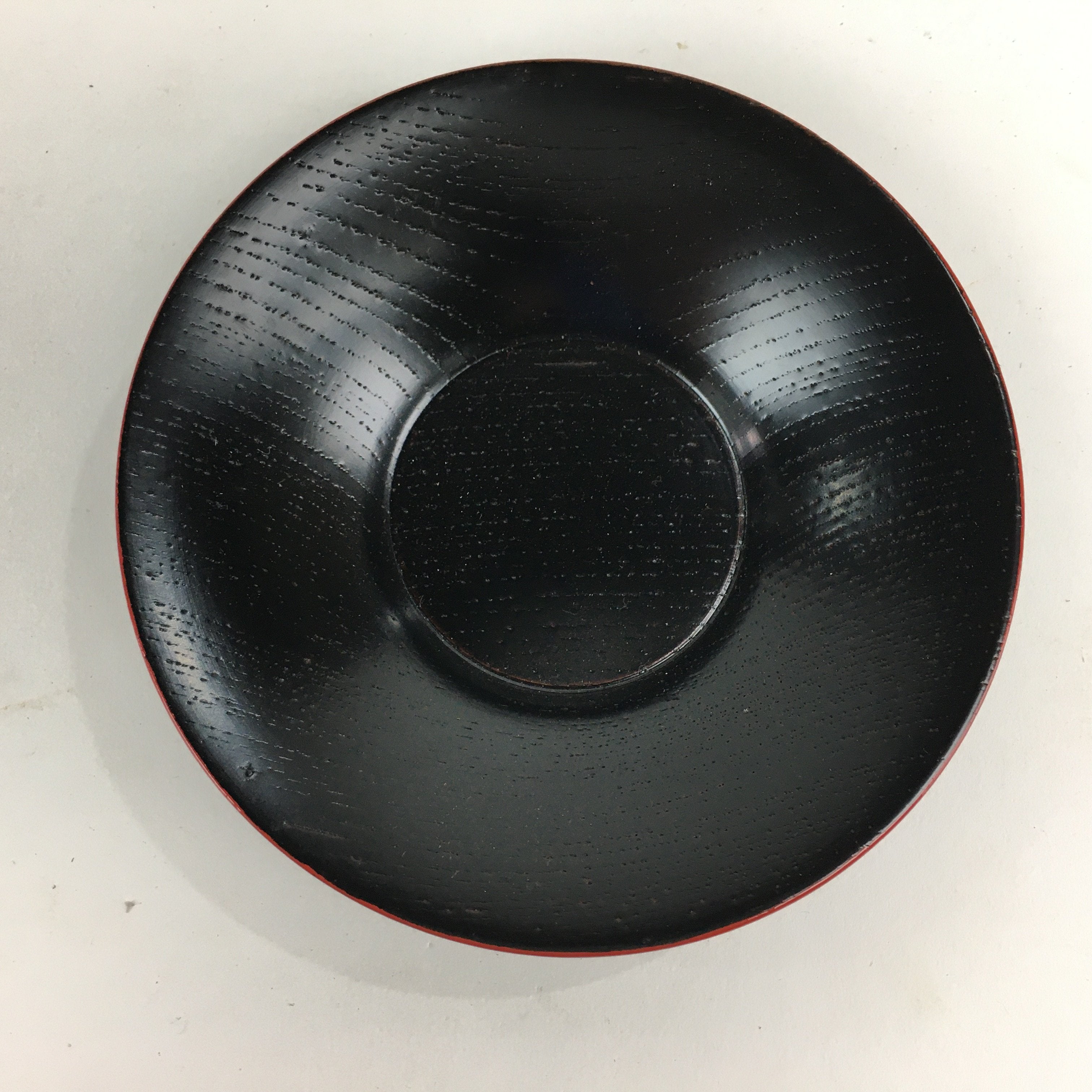 Japanese Wood Lacquer Drink Saucer 5pc Set Vtg Chataku Coaster Red Black UR535