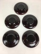 Japanese Wood Lacquer Drink Saucer 5pc Set Vtg Chataku Coaster Reddish-brown UR5