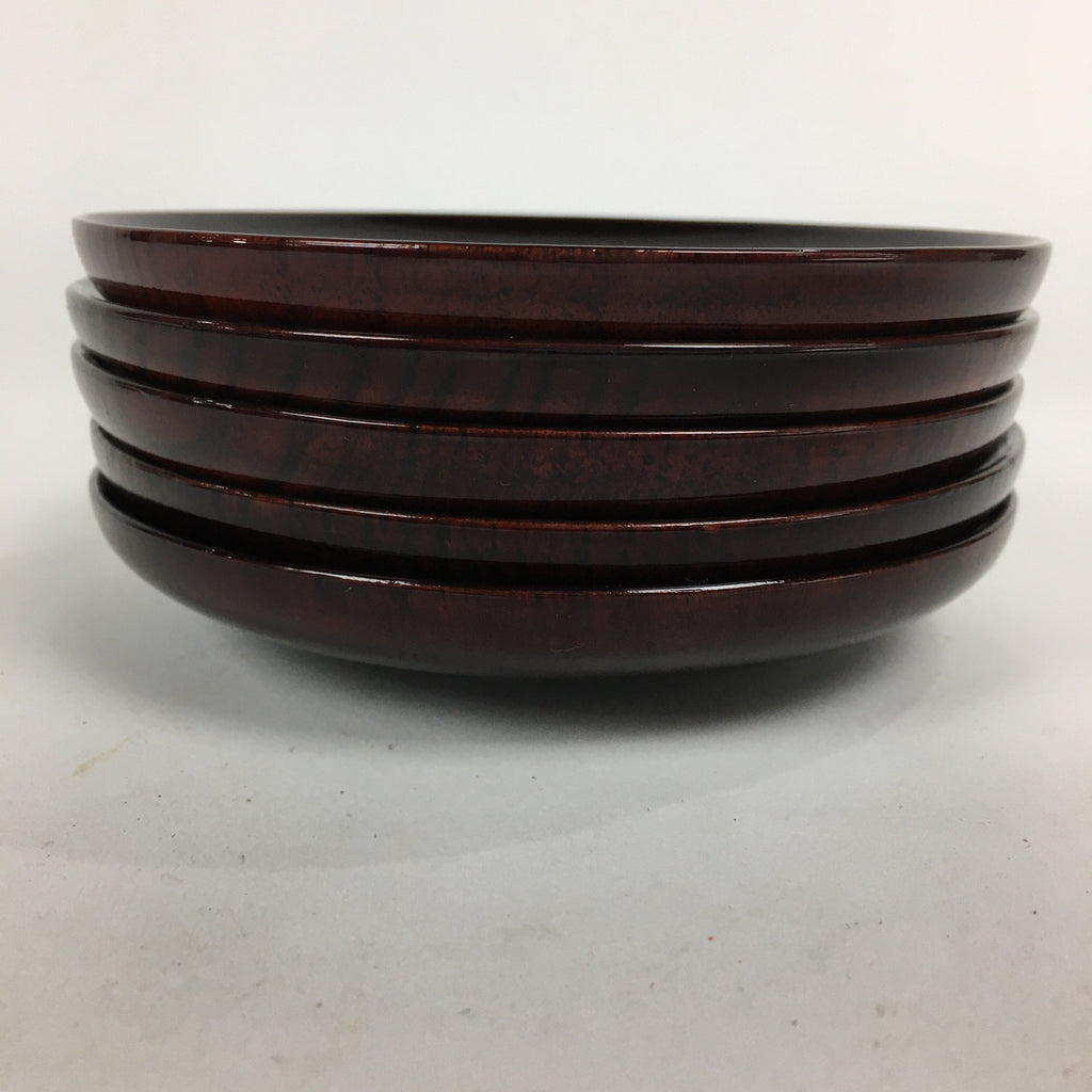 Japanese Wood Lacquer Drink Saucer 5pc Set Vtg Chataku Coaster Reddish-brown UR5