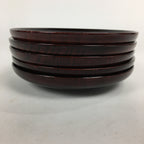 Japanese Wood Lacquer Drink Saucer 5pc Set Vtg Chataku Coaster Reddish-brown UR5
