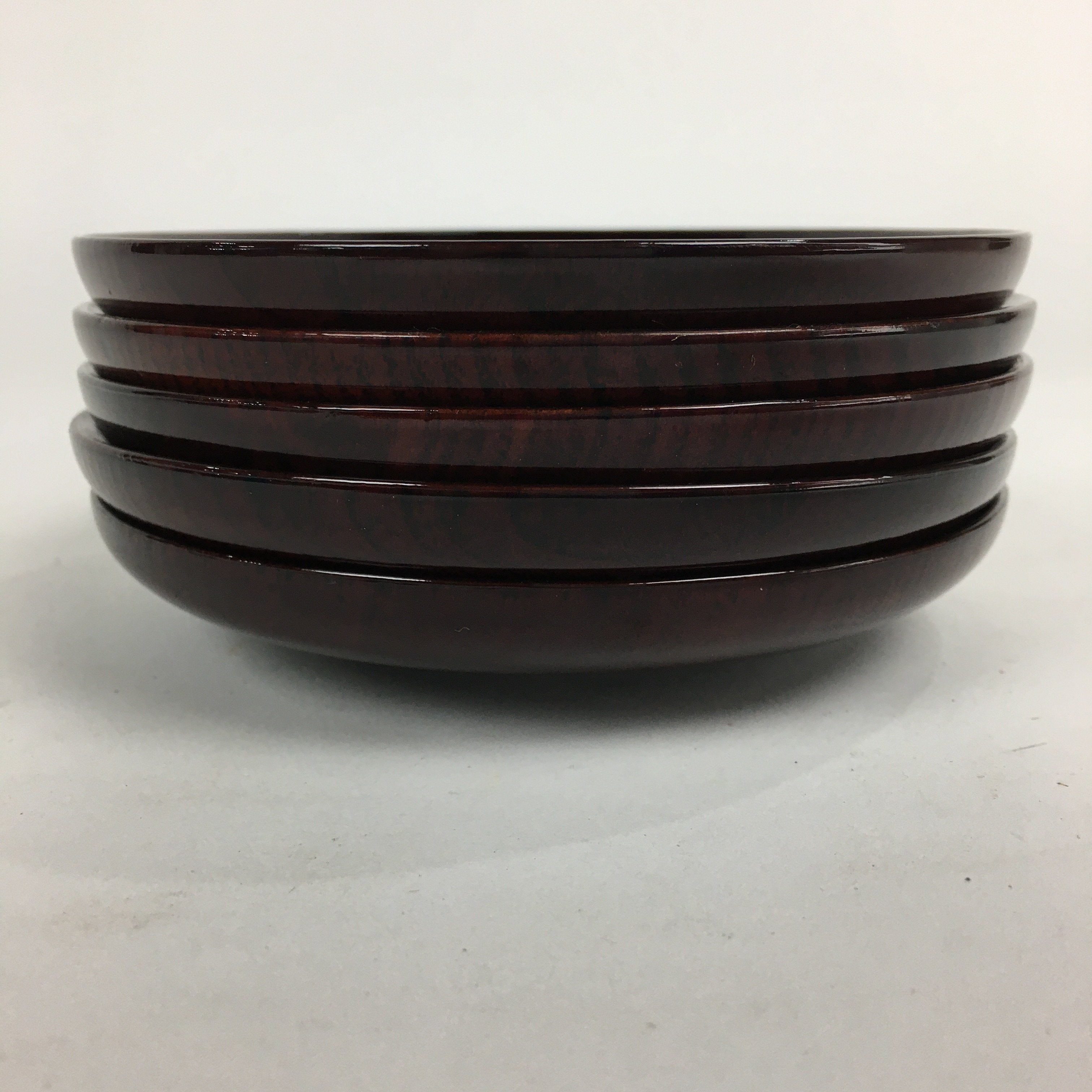 Japanese Wood Lacquer Drink Saucer 5pc Set Vtg Chataku Coaster Reddish-brown UR5