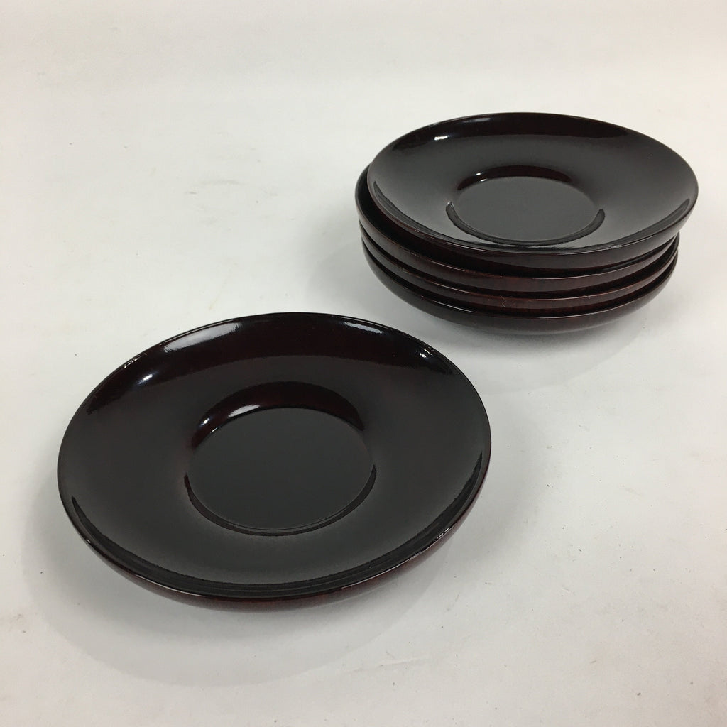 Japanese Wood Lacquer Drink Saucer 5pc Set Vtg Chataku Coaster Reddish-brown UR5