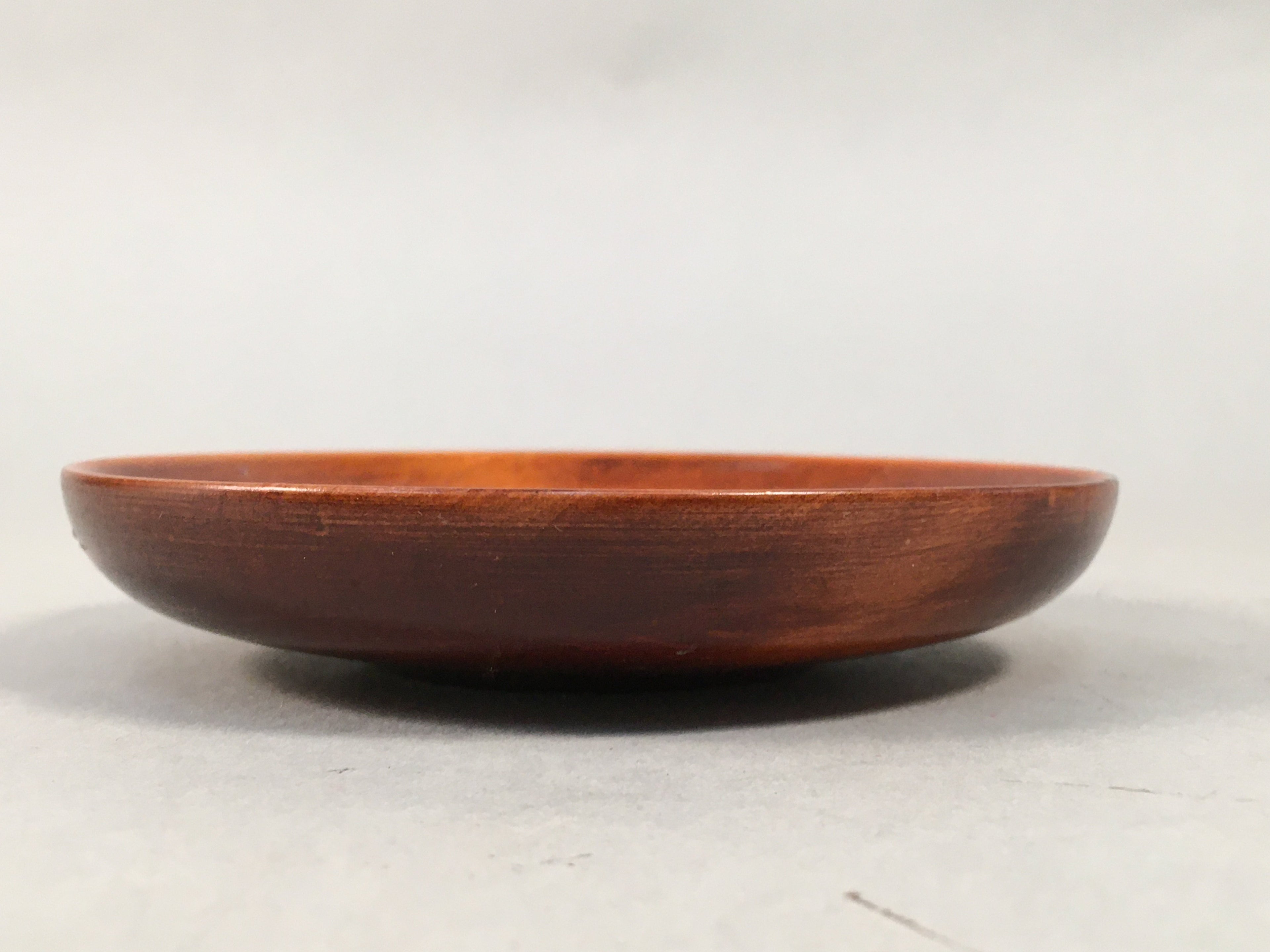 Japanese Wood Lacquer Drink Saucer Vtg Chataku Coaster Brown Grain UR469