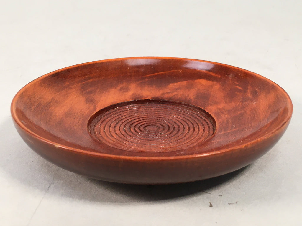 Japanese Wood Lacquer Drink Saucer Vtg Chataku Coaster Brown Grain UR469