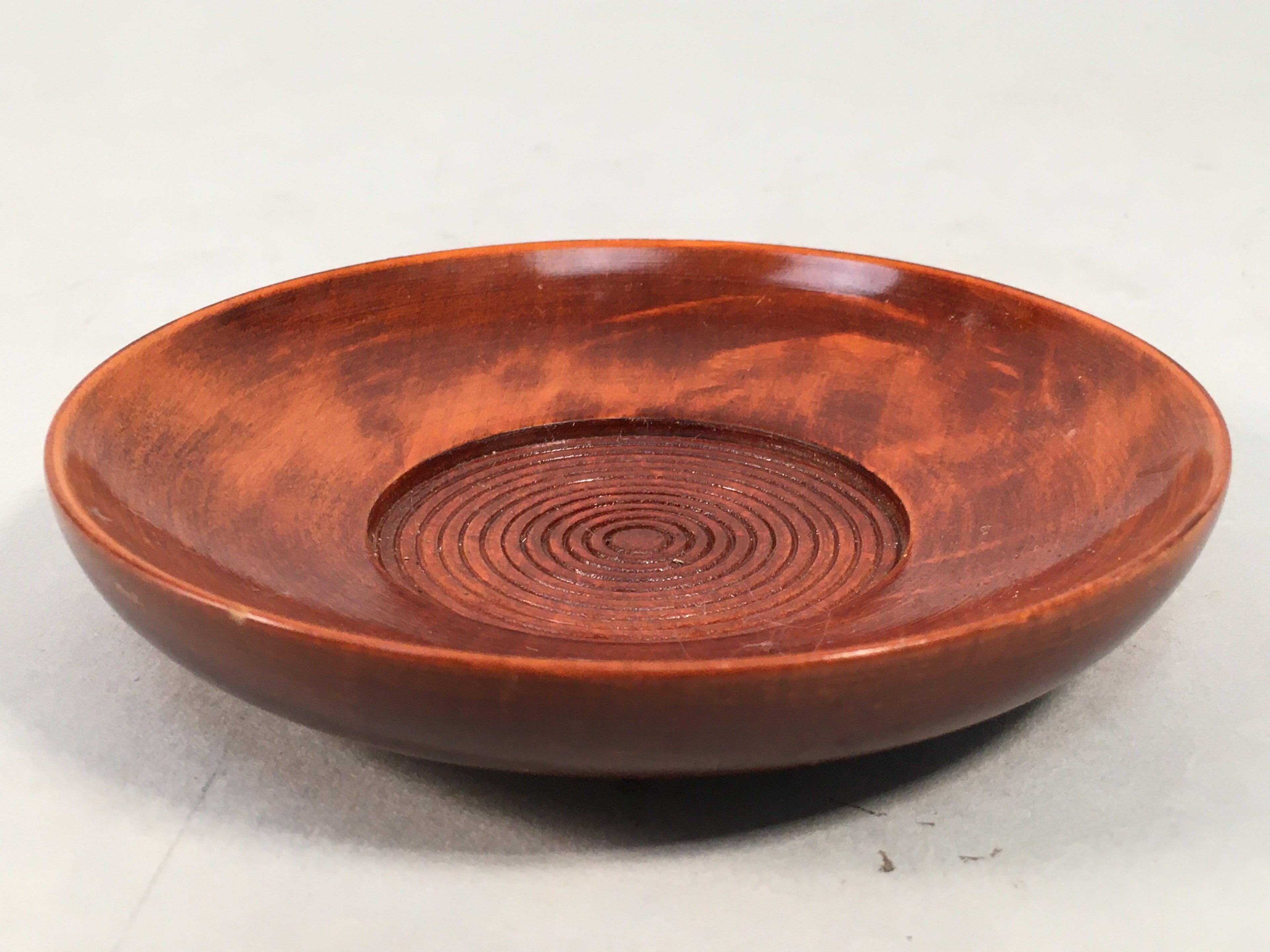 Japanese Wood Lacquer Drink Saucer Vtg Chataku Coaster Brown Grain UR469