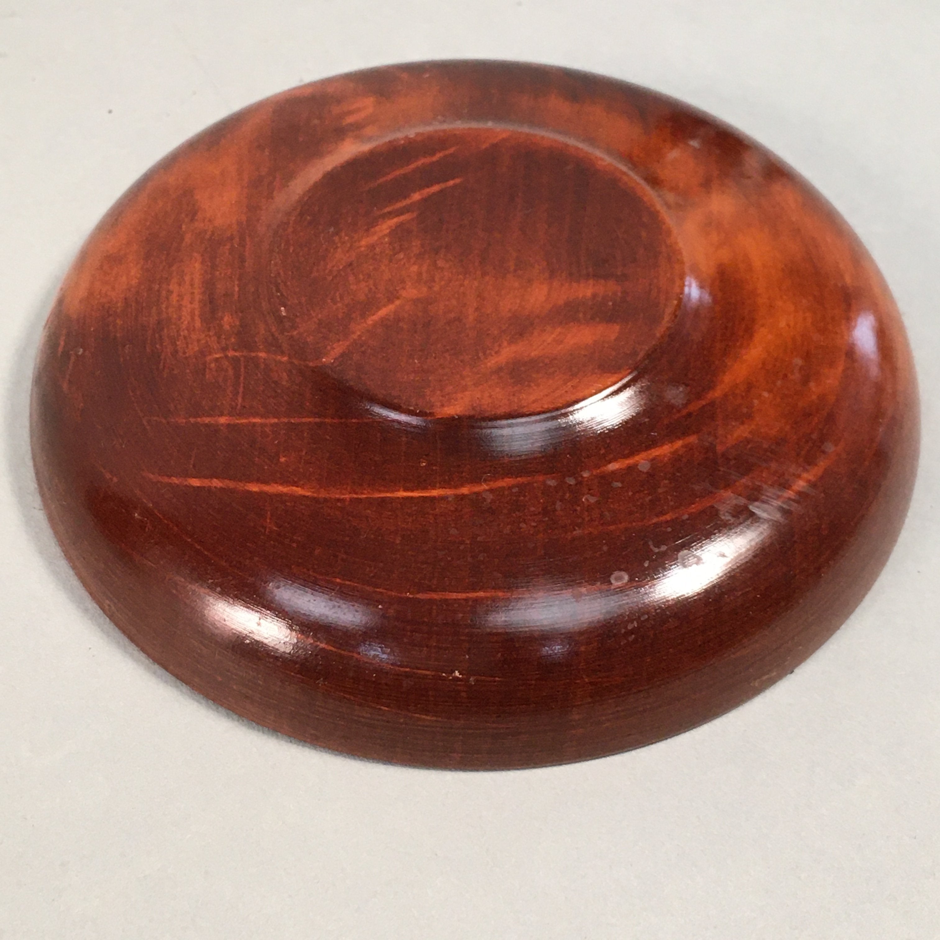 Japanese Wood Lacquer Drink Saucer Vtg Chataku Coaster Brown Grain UR469