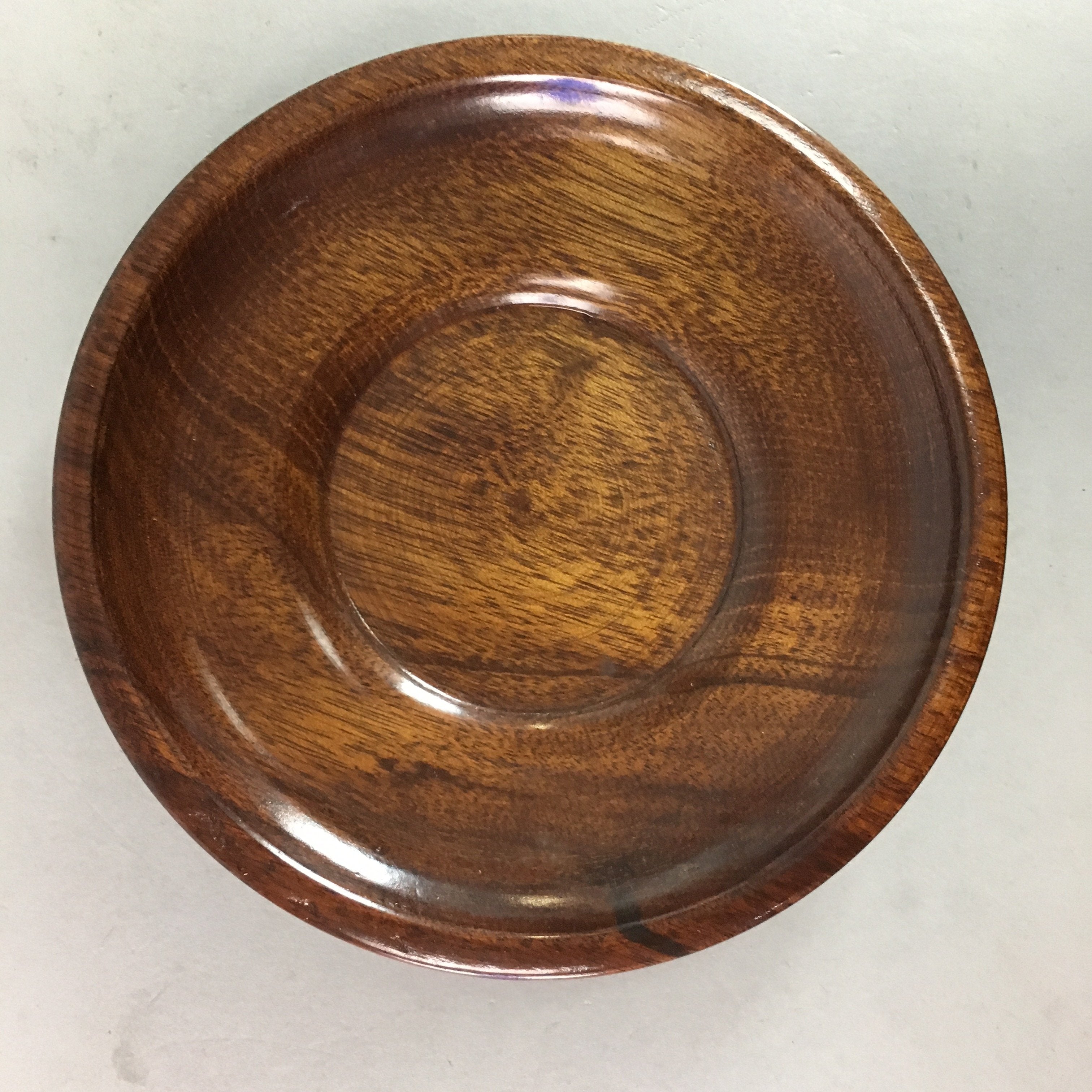 Japanese Wood Lacquer Drink Saucer Vtg Chataku Coaster Grain Brown UR208
