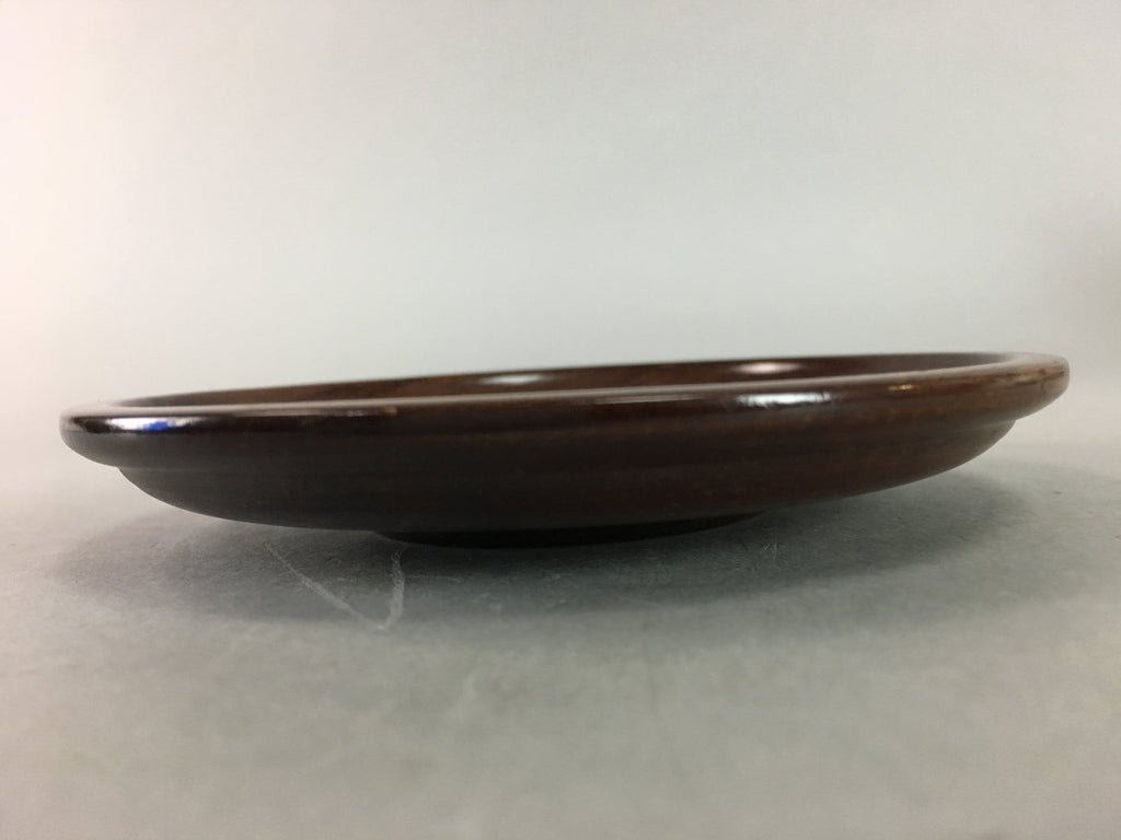 Japanese Wood Lacquer Drink Saucer Vtg Chataku Coaster Grain Brown UR208