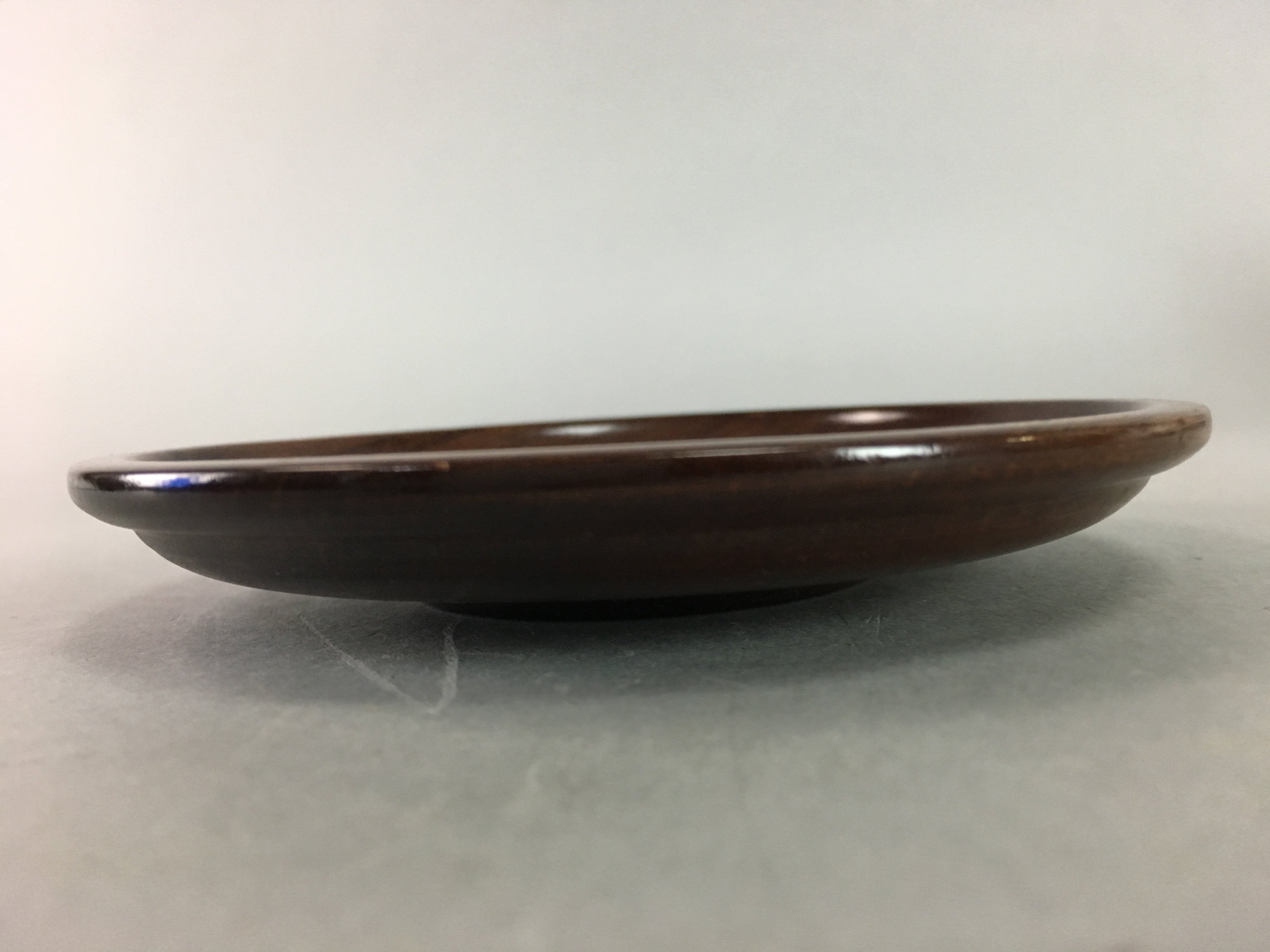 Japanese Wood Lacquer Drink Saucer Vtg Chataku Coaster Grain Brown UR208