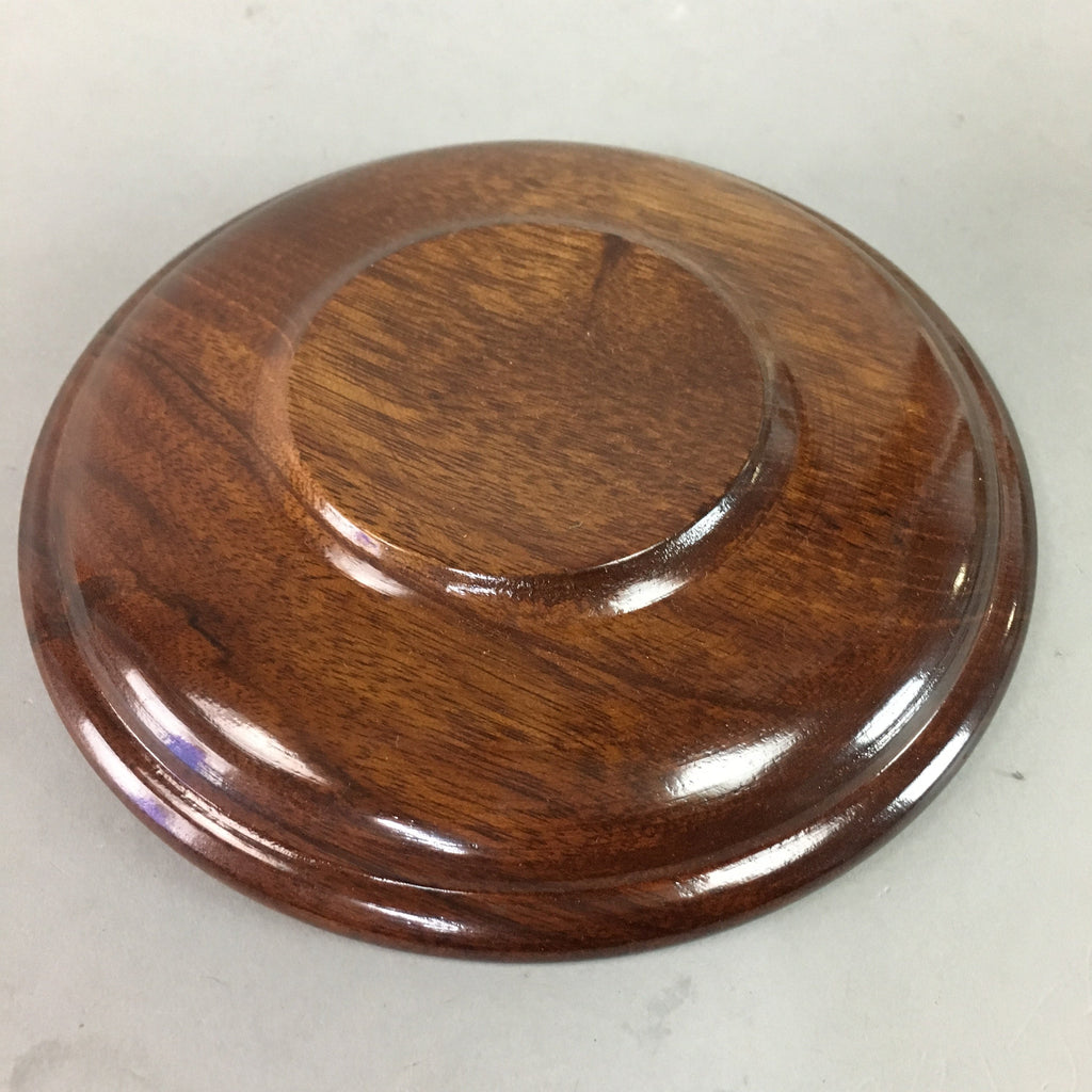 Japanese Wood Lacquer Drink Saucer Vtg Chataku Coaster Grain Brown UR208