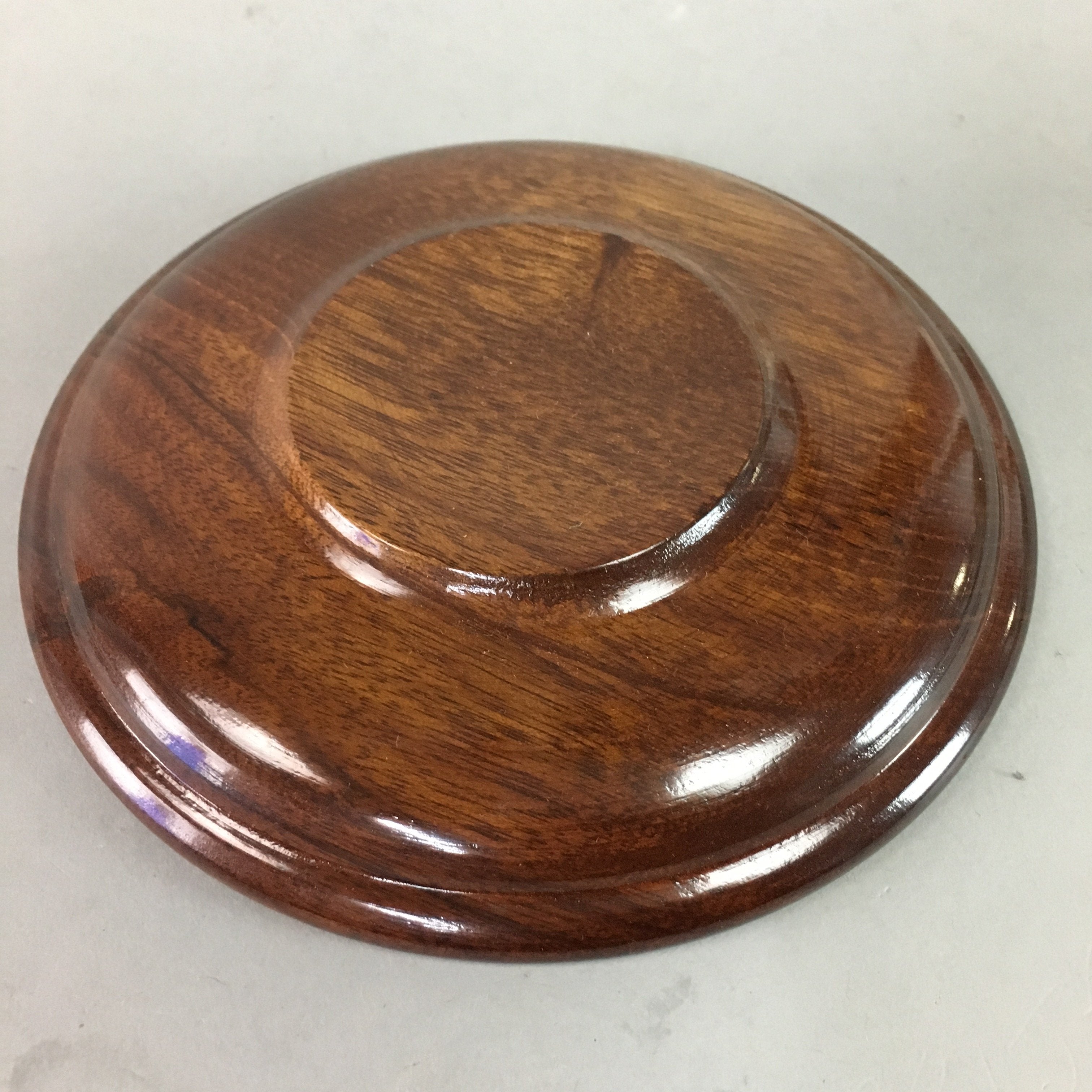 Japanese Wood Lacquer Drink Saucer Vtg Chataku Coaster Grain Brown UR208