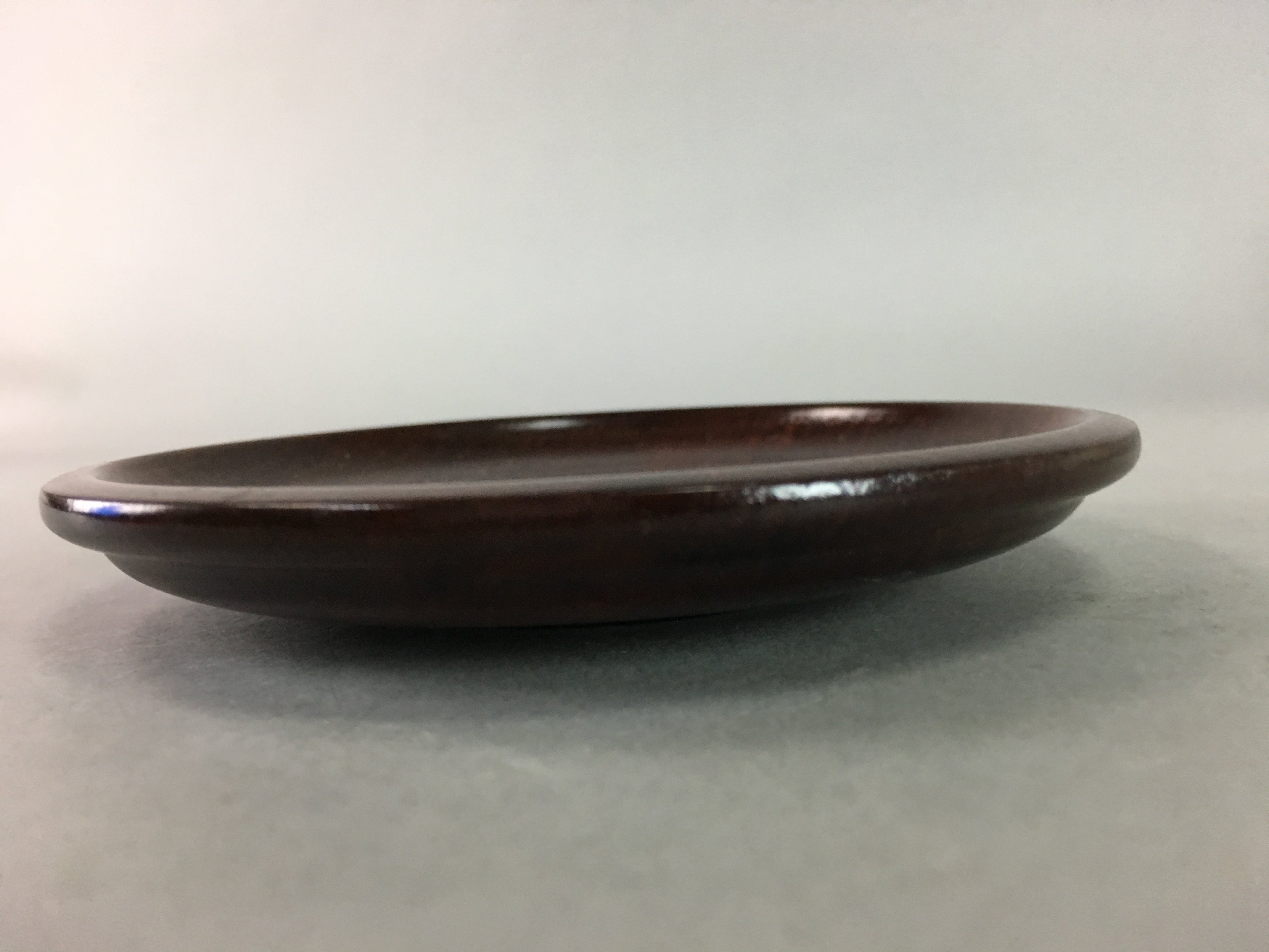 Japanese Wood Lacquer Drink Saucer Vtg Chataku Coaster Grain Brown UR209