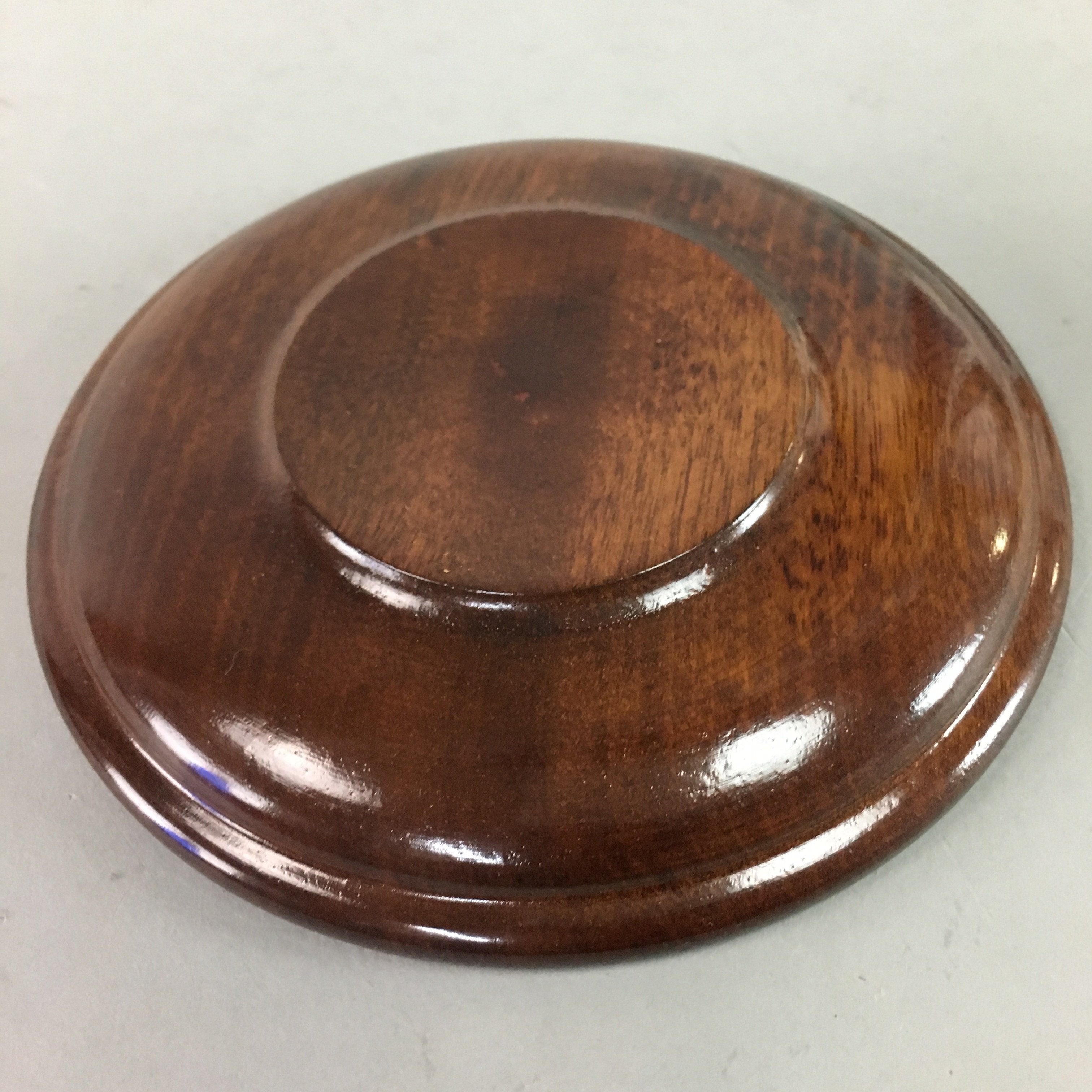 Japanese Wood Lacquer Drink Saucer Vtg Chataku Coaster Grain Brown UR209