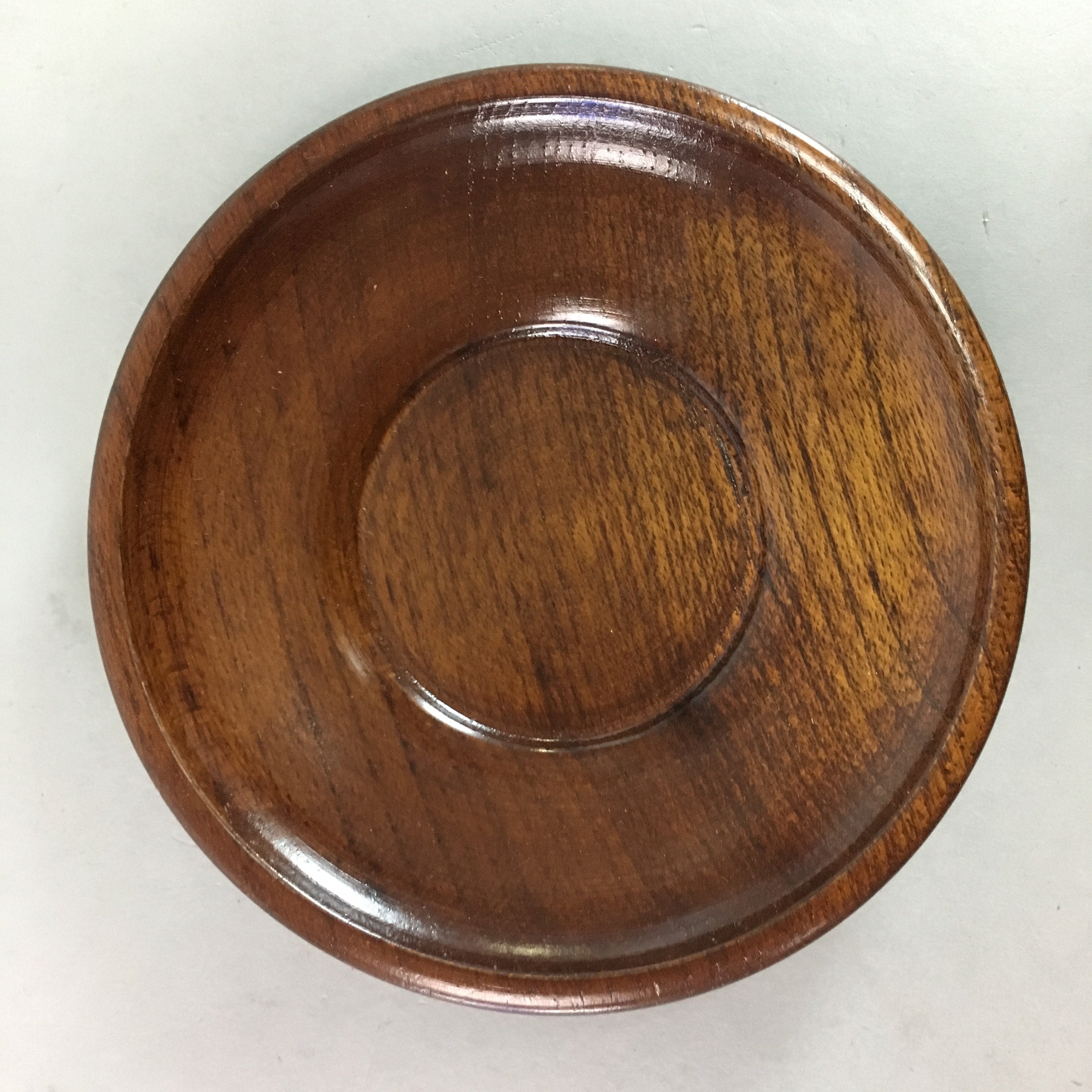 Japanese Wood Lacquer Drink Saucer Vtg Chataku Coaster Grain Brown UR210