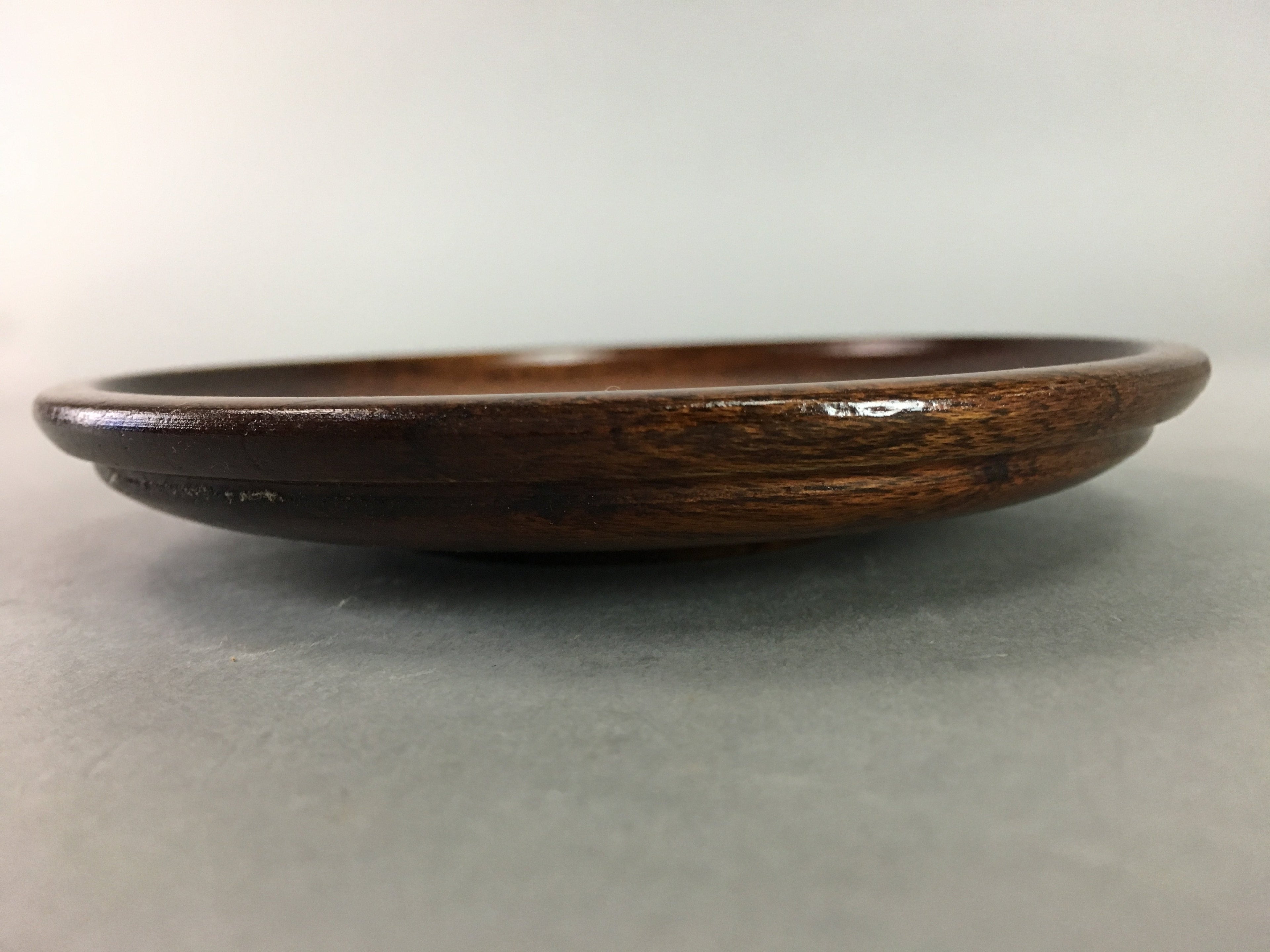 Japanese Wood Lacquer Drink Saucer Vtg Chataku Coaster Grain Brown UR210