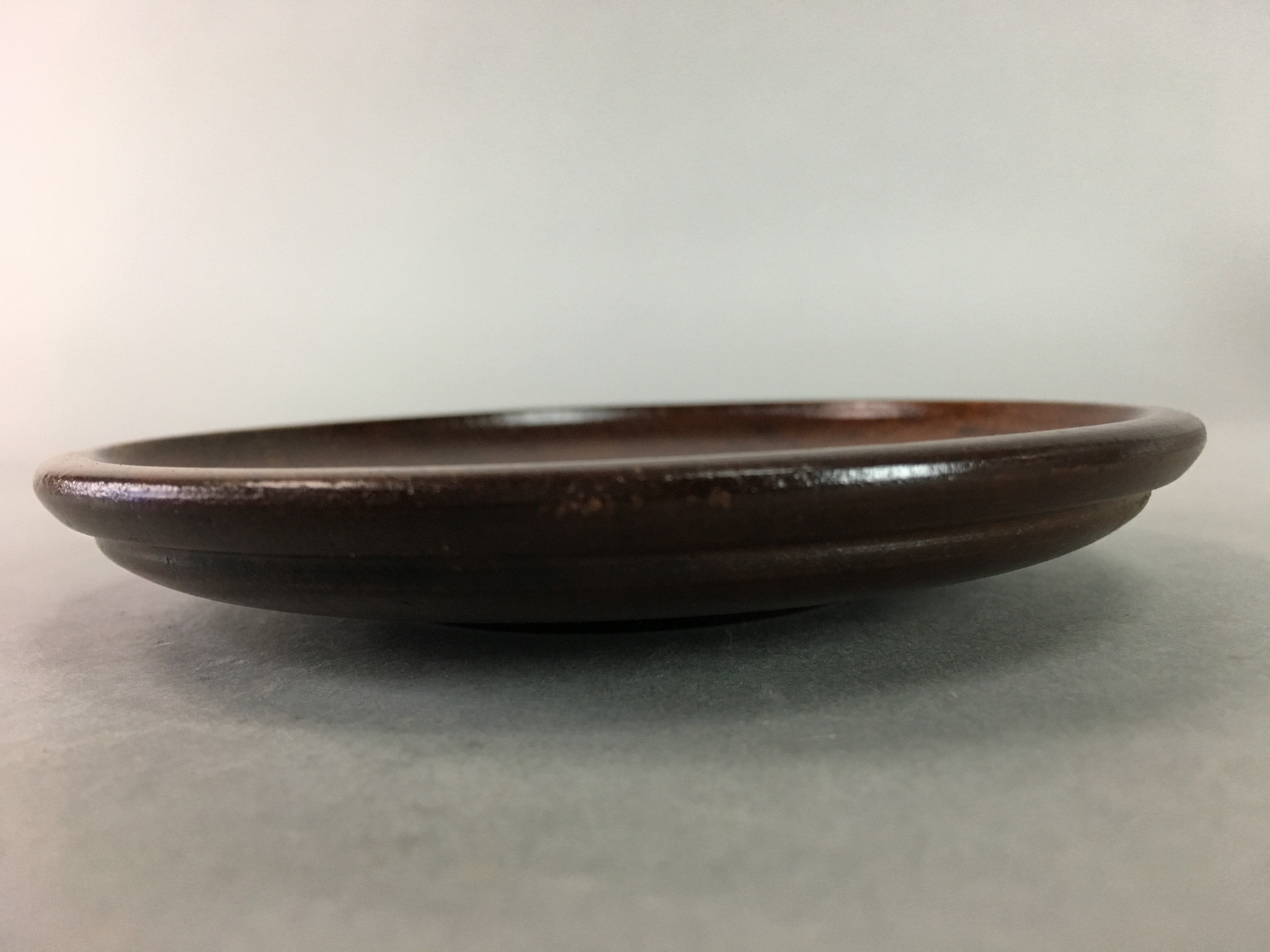 Japanese Wood Lacquer Drink Saucer Vtg Chataku Coaster Grain Brown UR210