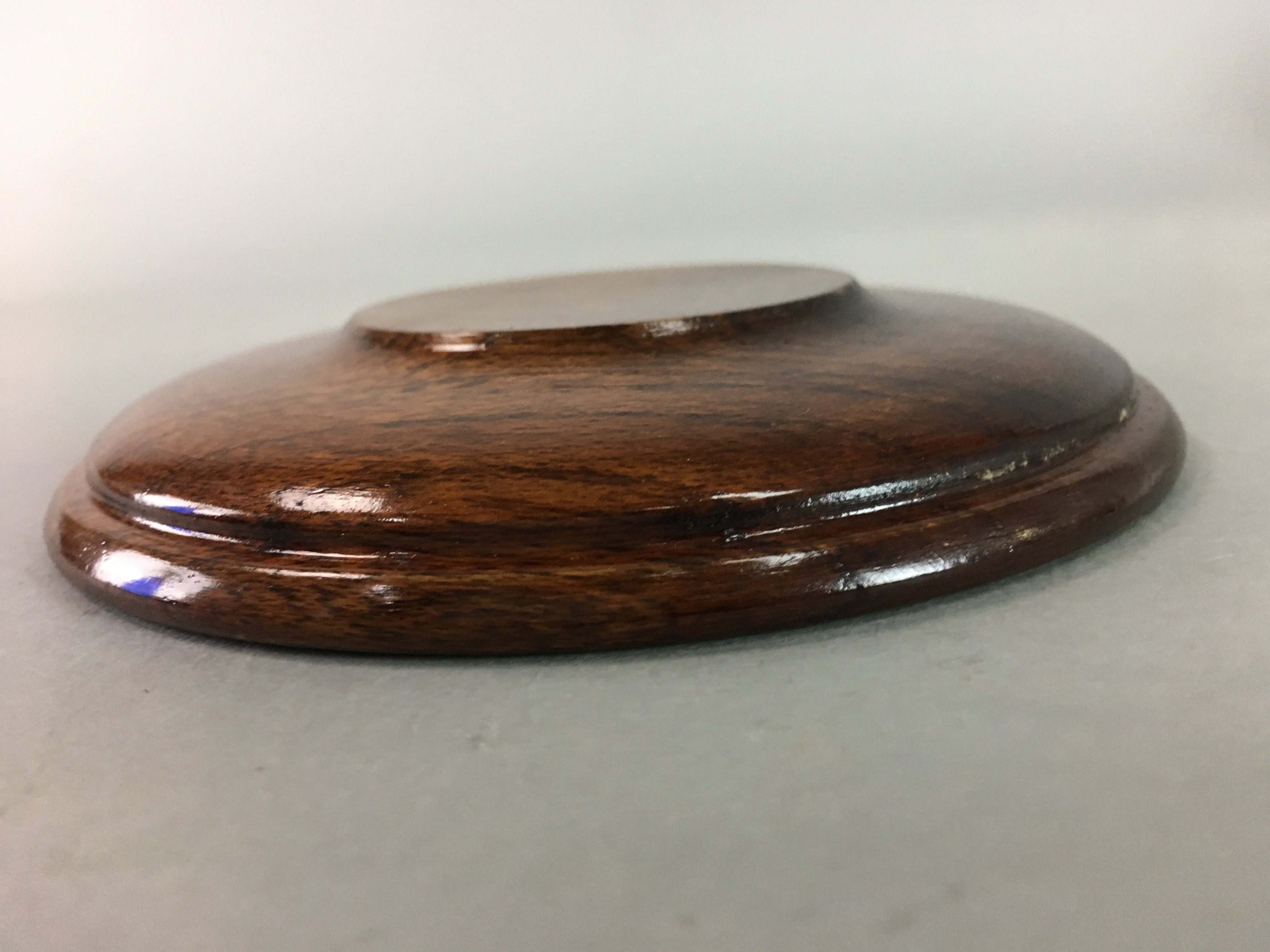 Japanese Wood Lacquer Drink Saucer Vtg Chataku Coaster Grain Brown UR210