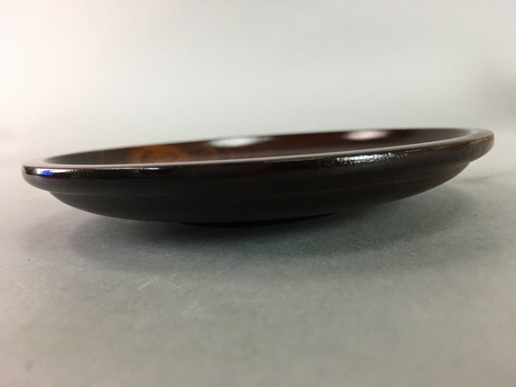 Japanese Wood Lacquer Drink Saucer Vtg Chataku Coaster Grain Brown UR212