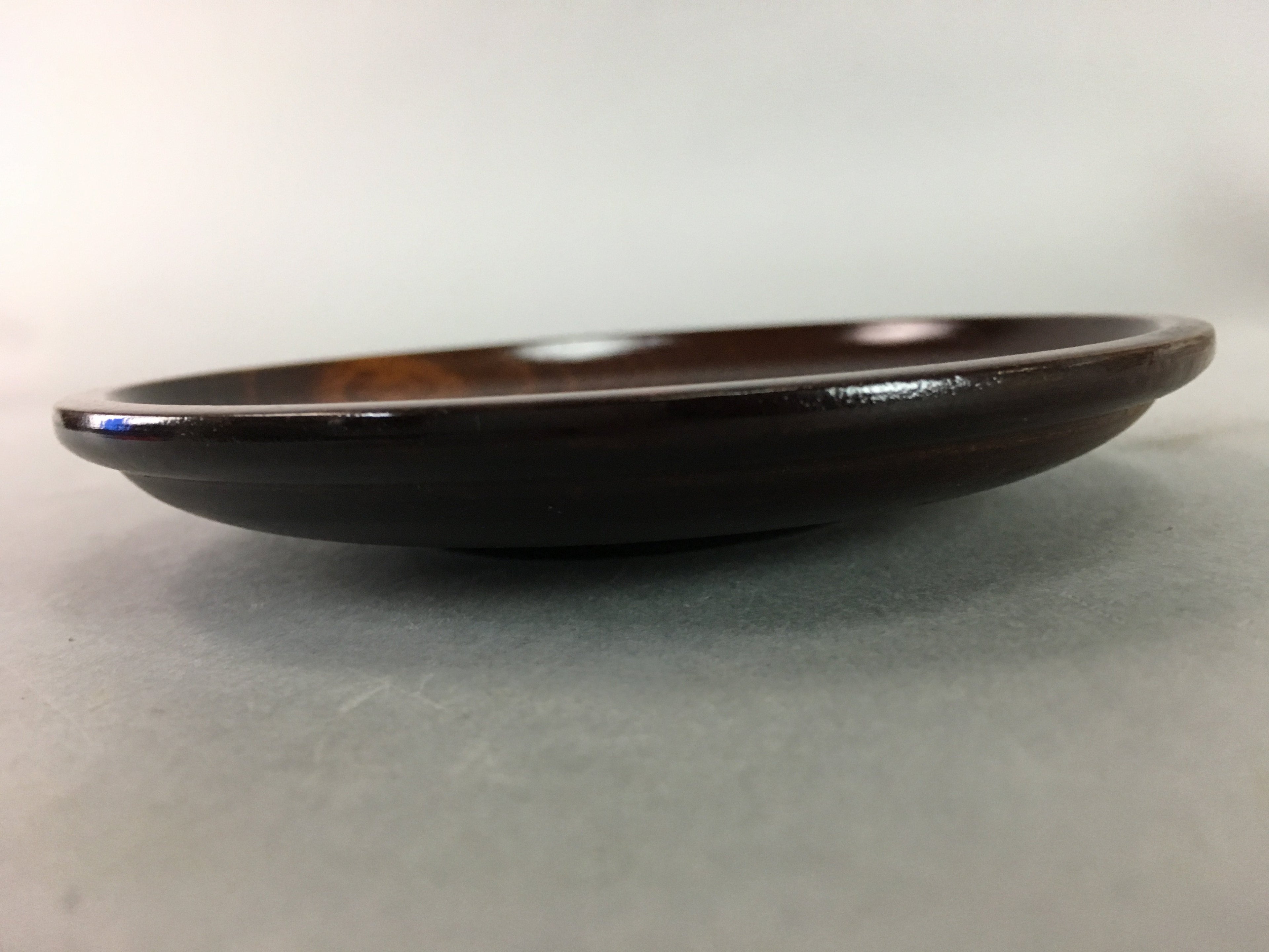 Japanese Wood Lacquer Drink Saucer Vtg Chataku Coaster Grain Brown UR212