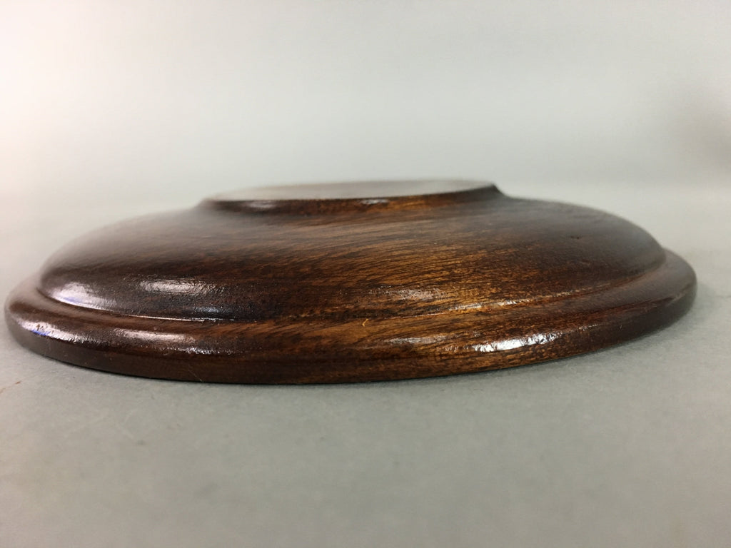 Japanese Wood Lacquer Drink Saucer Vtg Chataku Coaster Grain Brown UR212