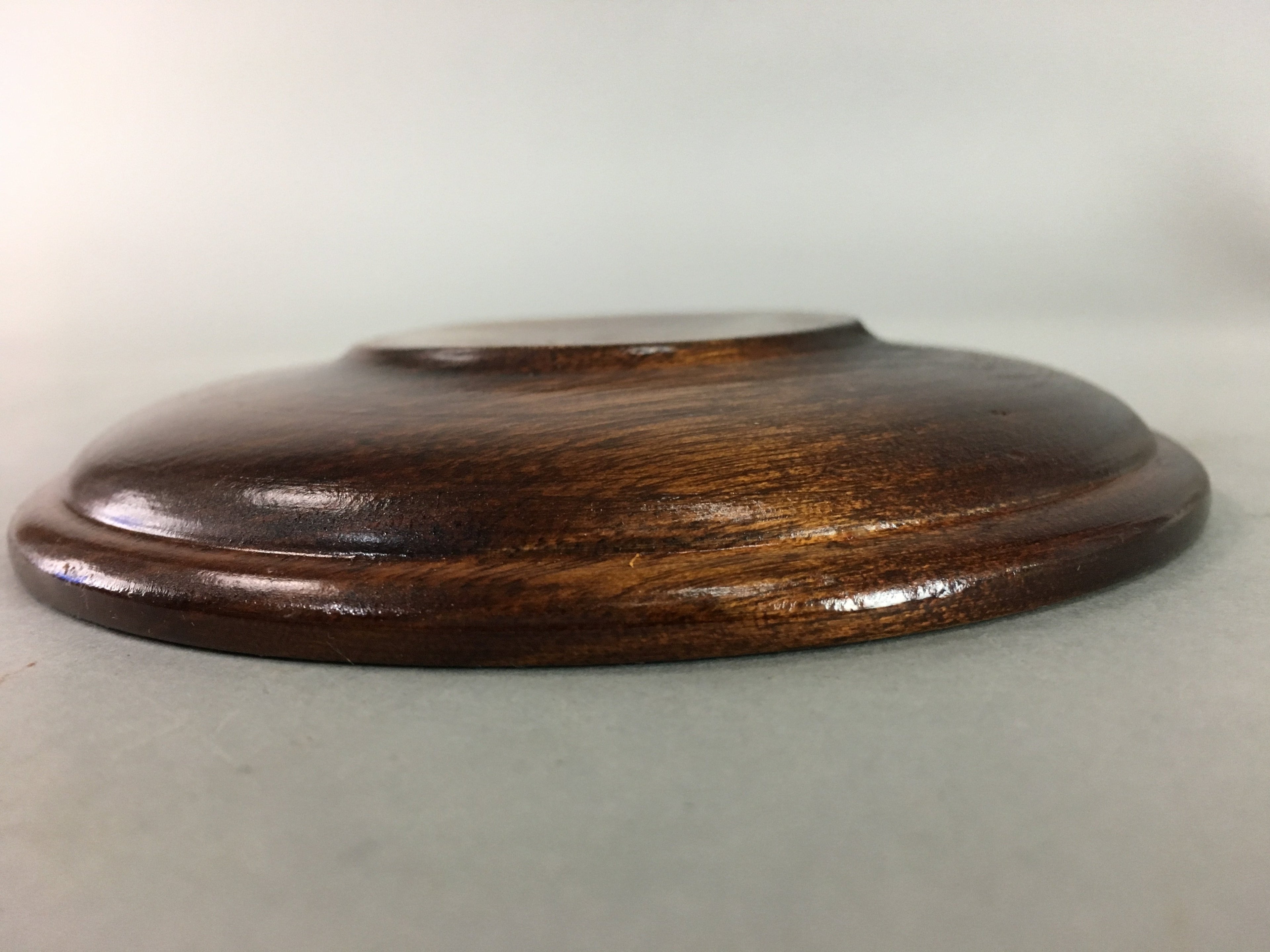 Japanese Wood Lacquer Drink Saucer Vtg Chataku Coaster Grain Brown UR212