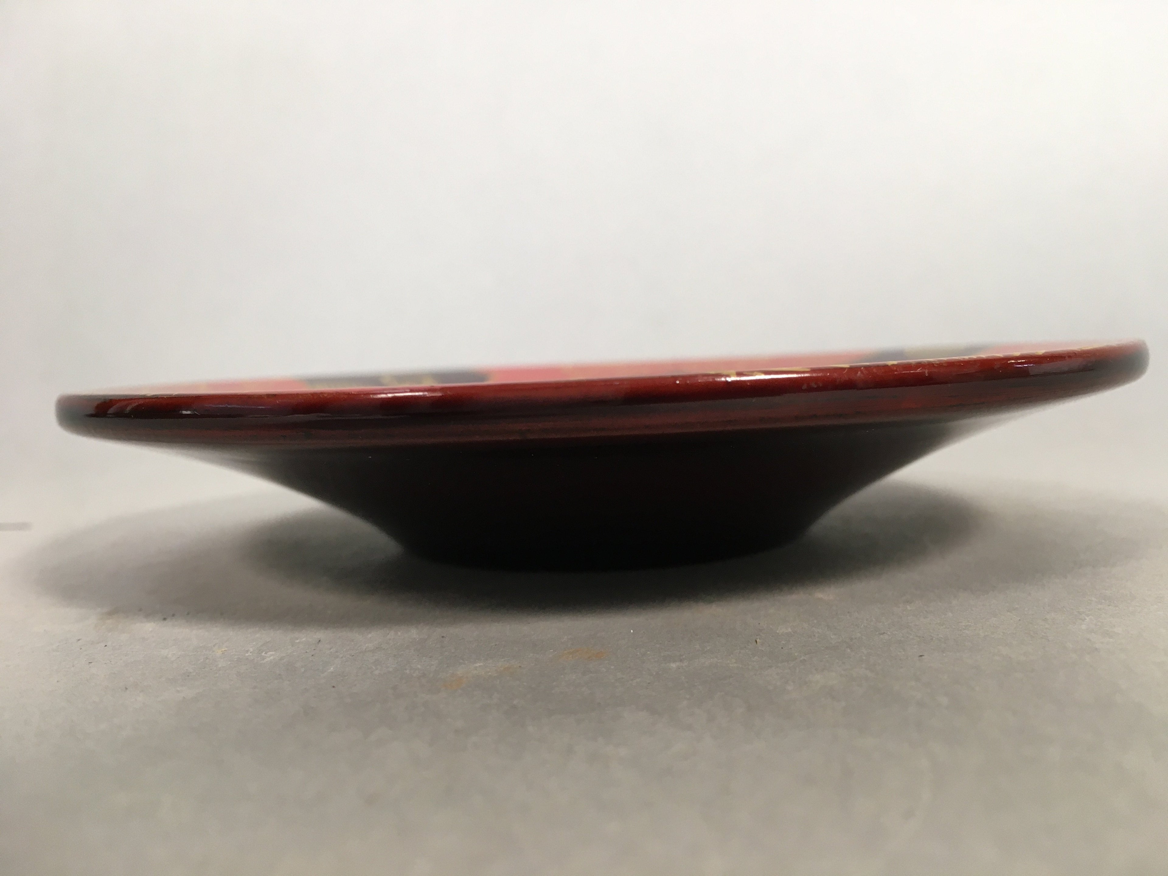 Japanese Wood Lacquer Drink Saucer Vtg Chataku Coaster Makie Floral Gold QT94