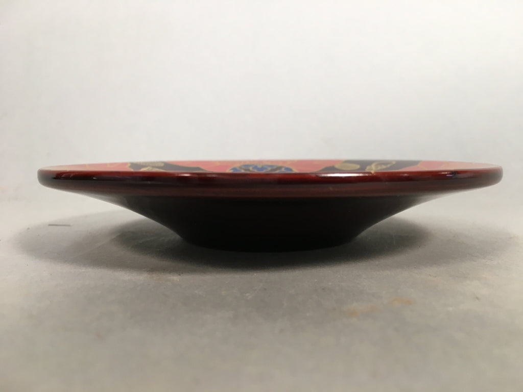 Japanese Wood Lacquer Drink Saucer Vtg Chataku Coaster Makie Floral Gold QT94