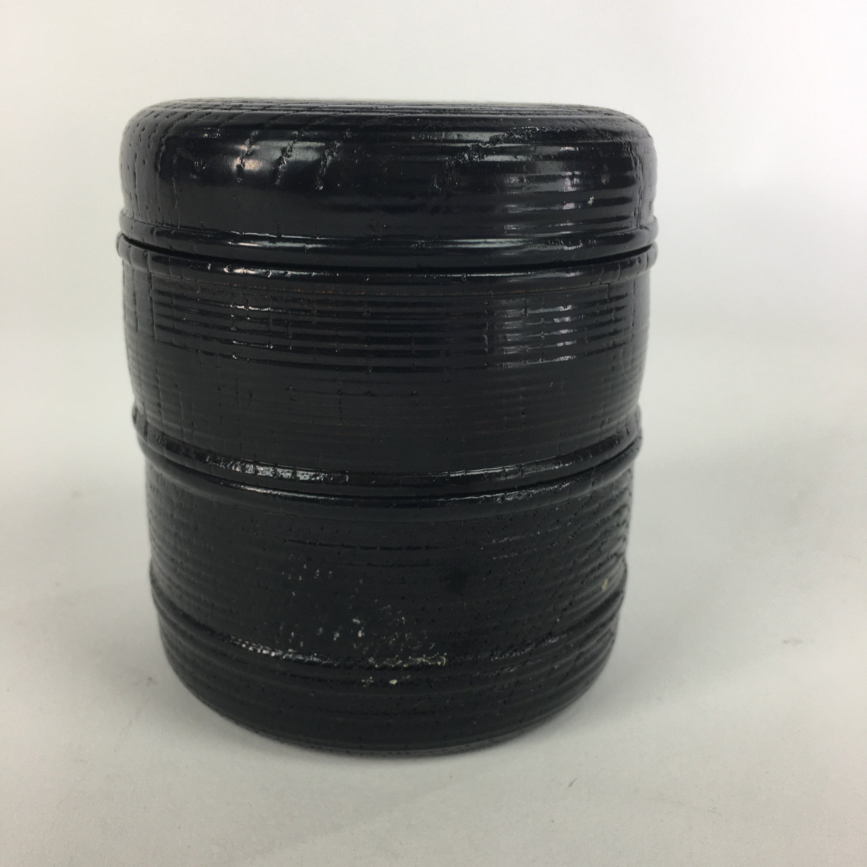 Japanese Wood Lacquer Lidded Container Double-Tiered Vtg Accessory Case UR523